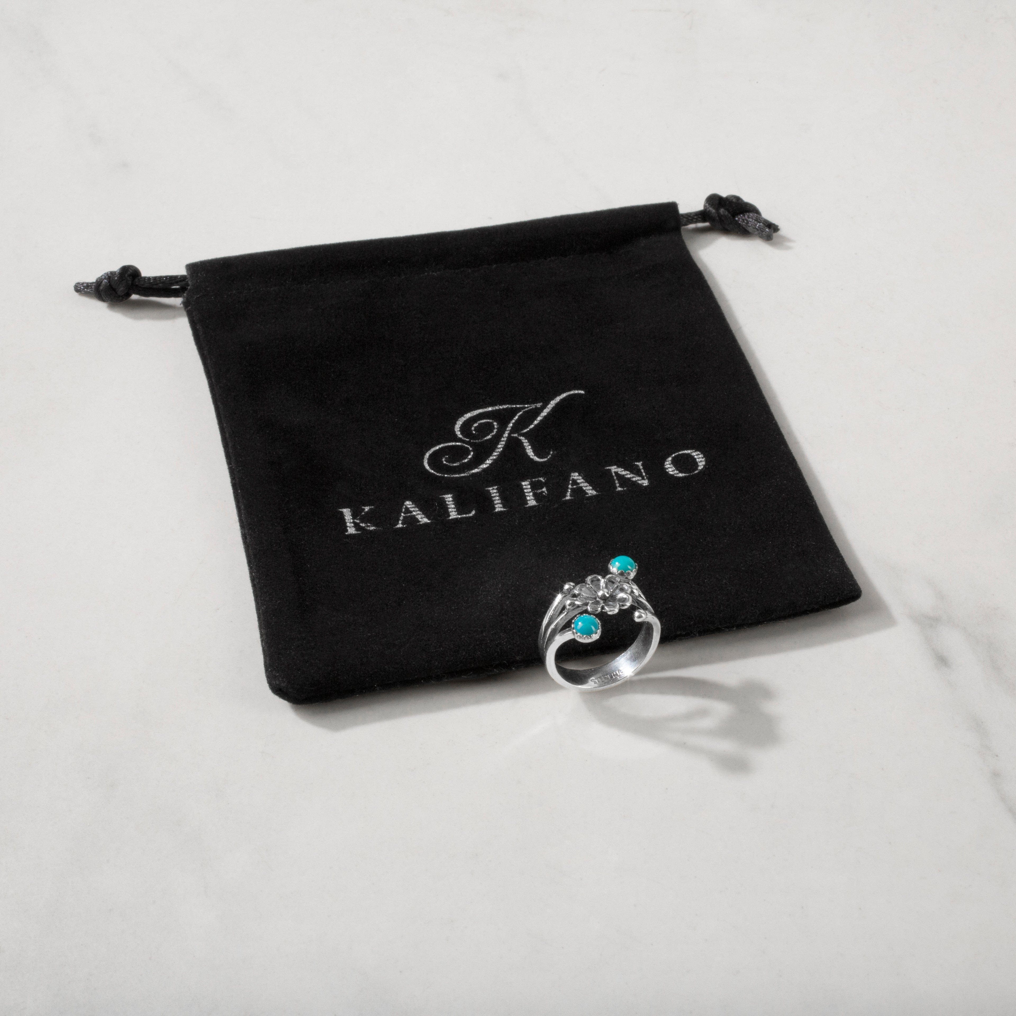 Kalifano Southwest Silver Jewelry Turquoise Flower USA Handmade 925 Sterling Silver Ring