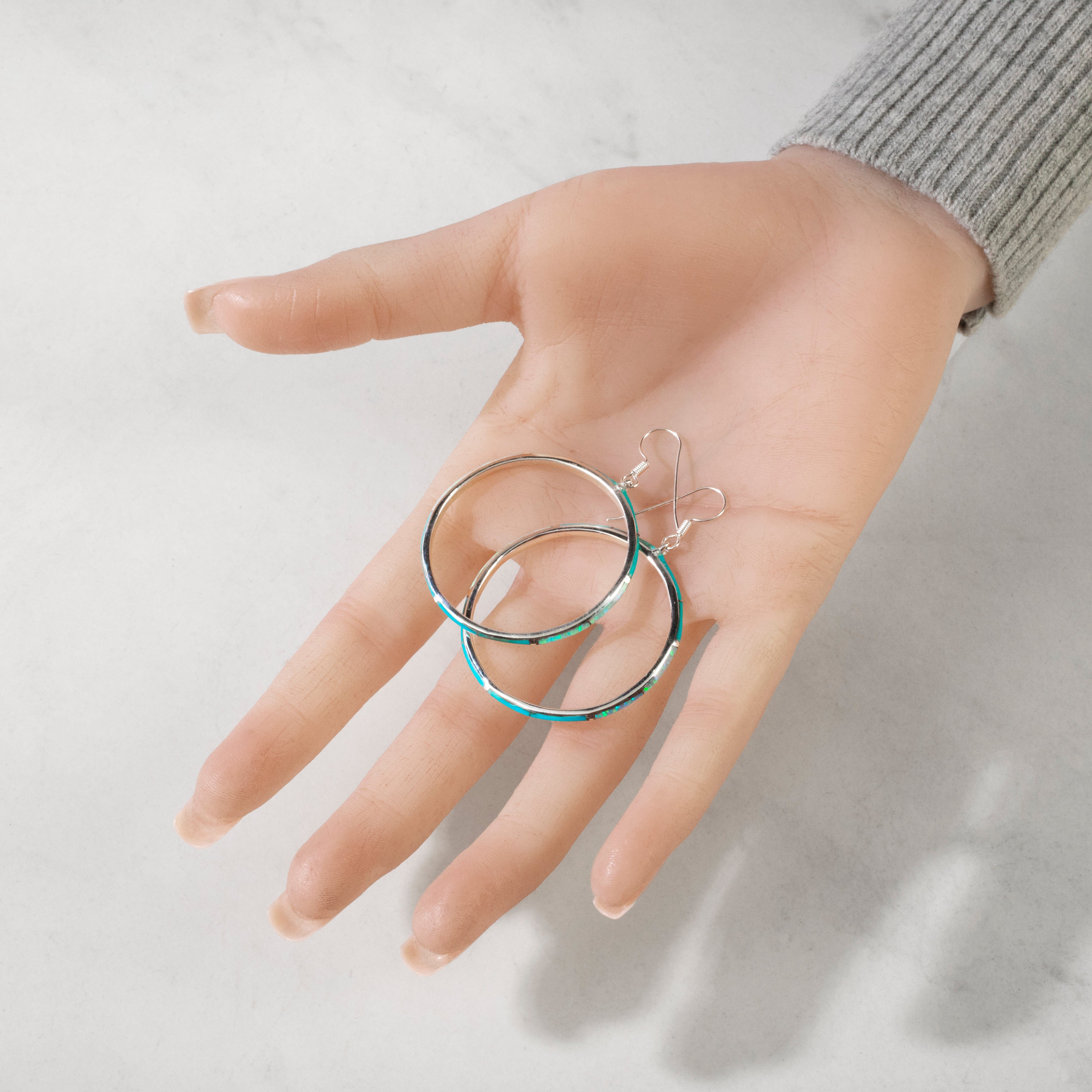 Kalifano Southwest Silver Jewelry Turquoise Hoop 925 Sterling Silver USA Handmade Earrings with French Hook NME.2131.TQ