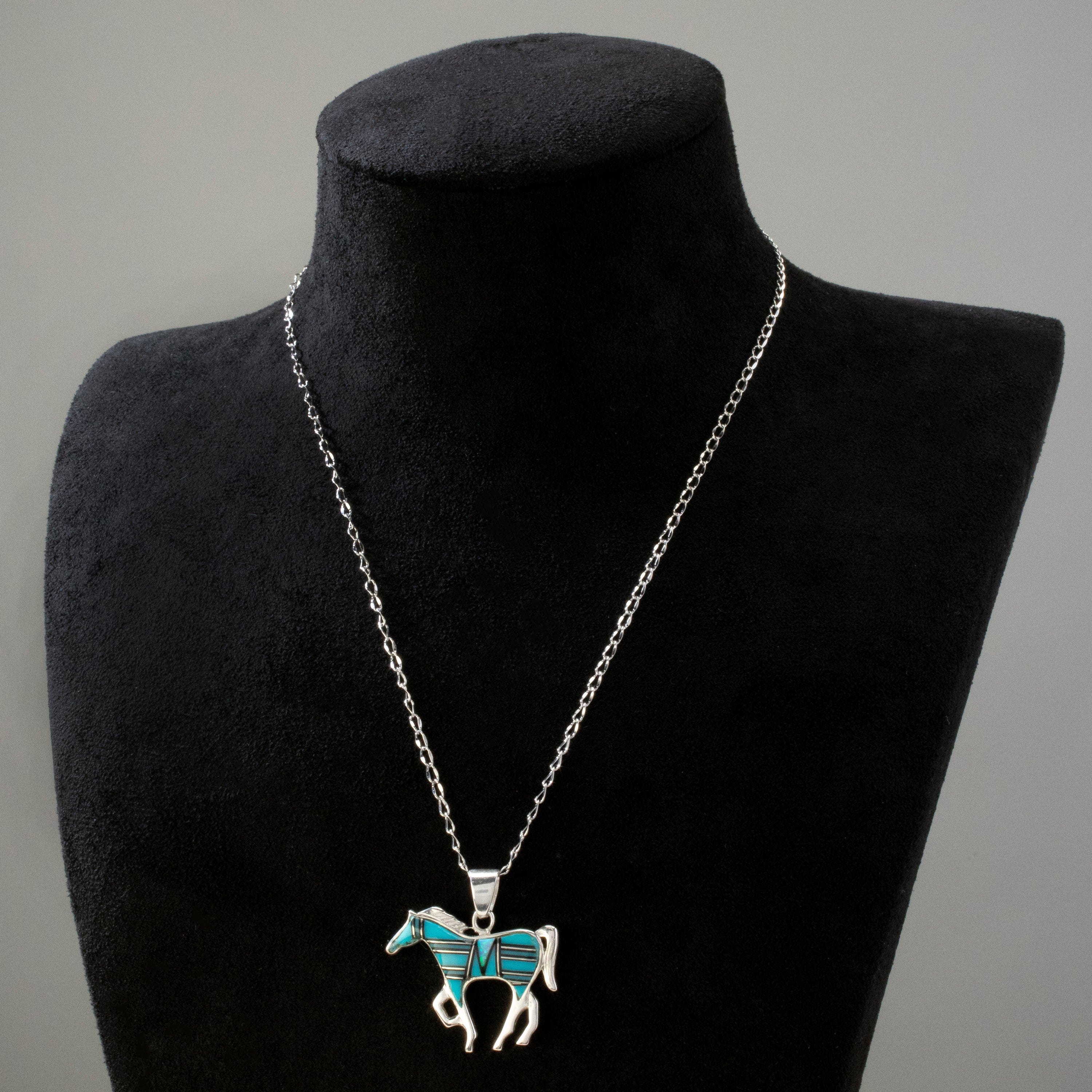 Kalifano Southwest Silver Jewelry Turquoise Horse USA Handmade 925 Sterling Silver Pendant NMN.1089.TQ