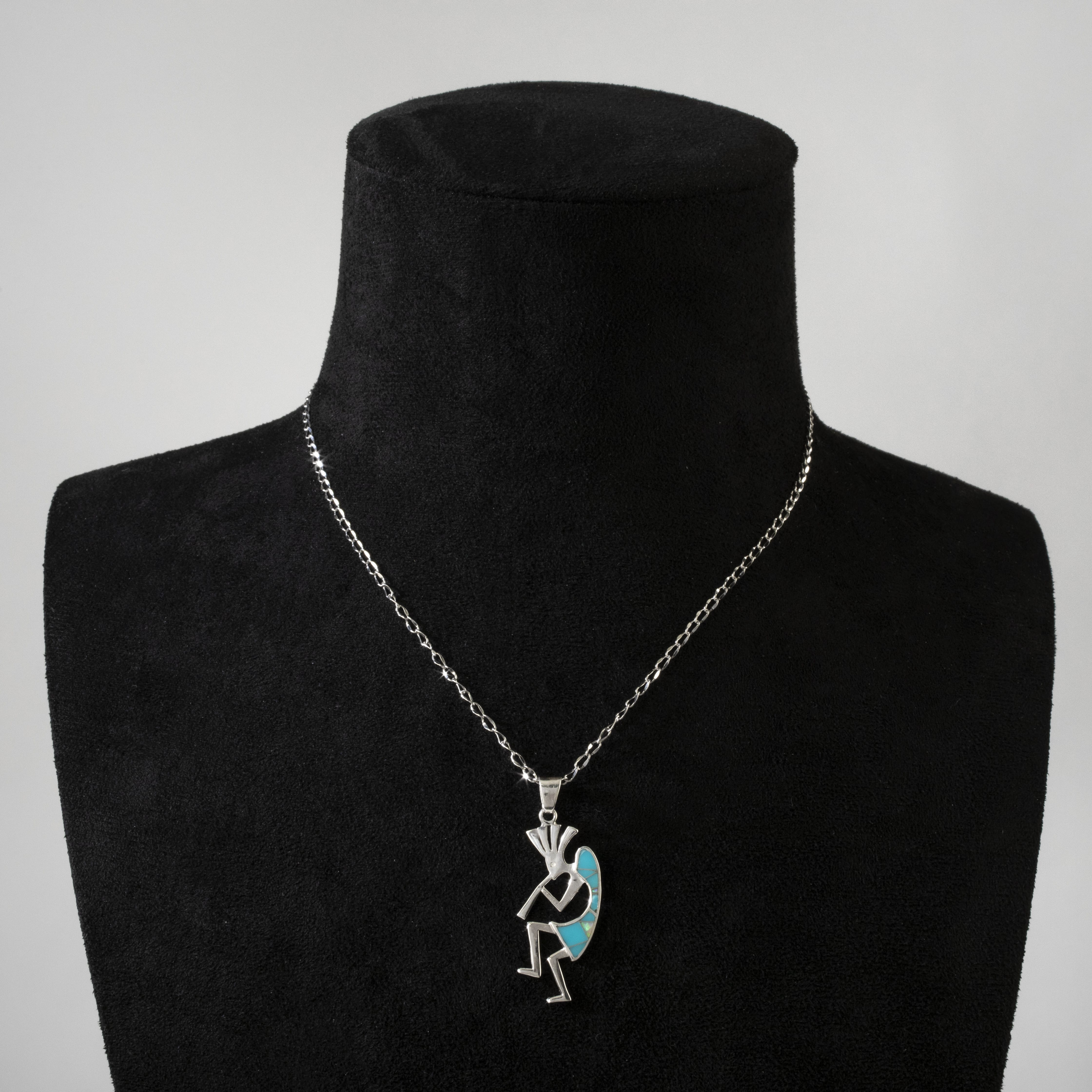 Kalifano Southwest Silver Jewelry Turquoise Kokopelli 925 Sterling Silver Pendant USA Handmade with Opal Accent NMN.2155.TQ