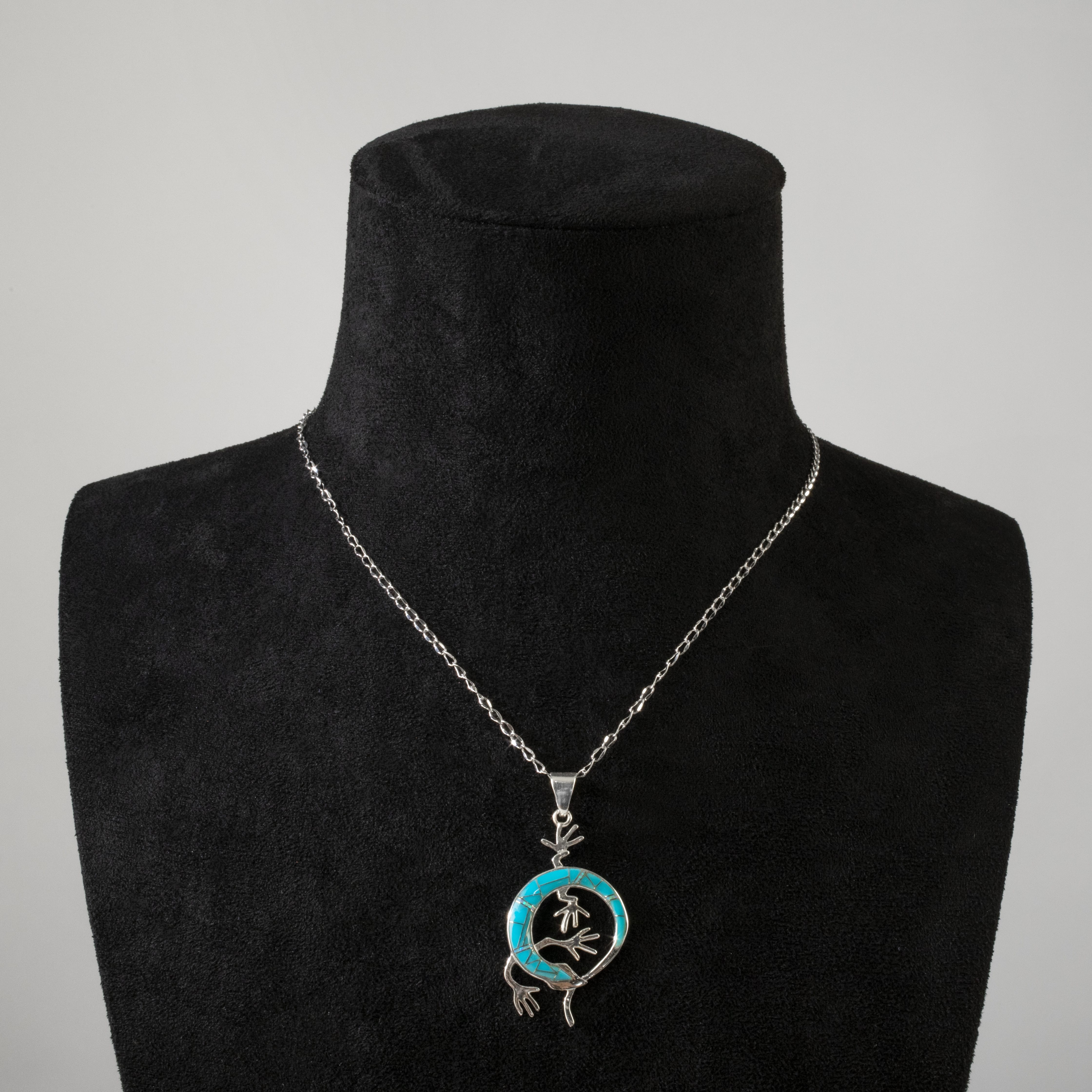 Kalifano Southwest Silver Jewelry Turquoise Lizard 925 Sterling Silver USA Handmade Pendant with Opal Accent NMN.2162.TQ