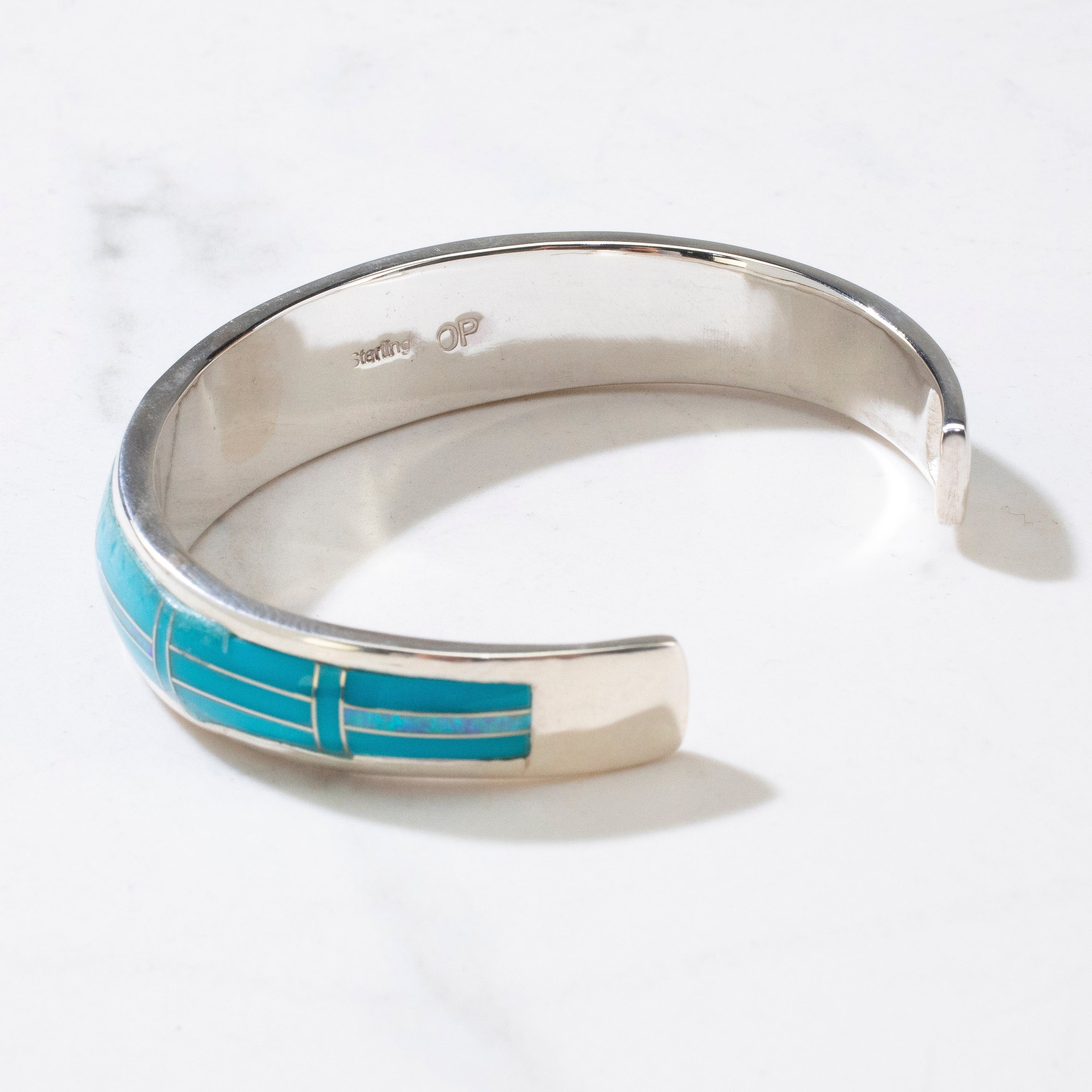 KALIFANO Southwest Silver Jewelry Turquoise & Opal USA Handmade 925 Sterling Silver Cuff NMB.0691.TQ