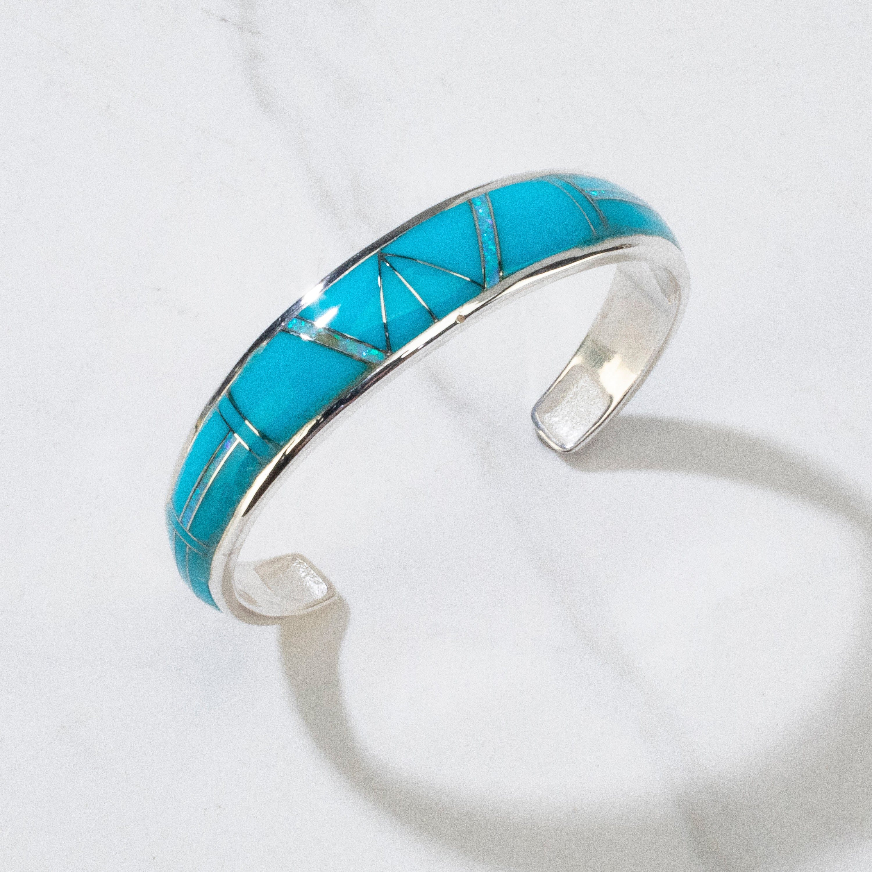 KALIFANO Southwest Silver Jewelry Turquoise & Opal USA Handmade 925 Sterling Silver Cuff NMB.0691.TQ