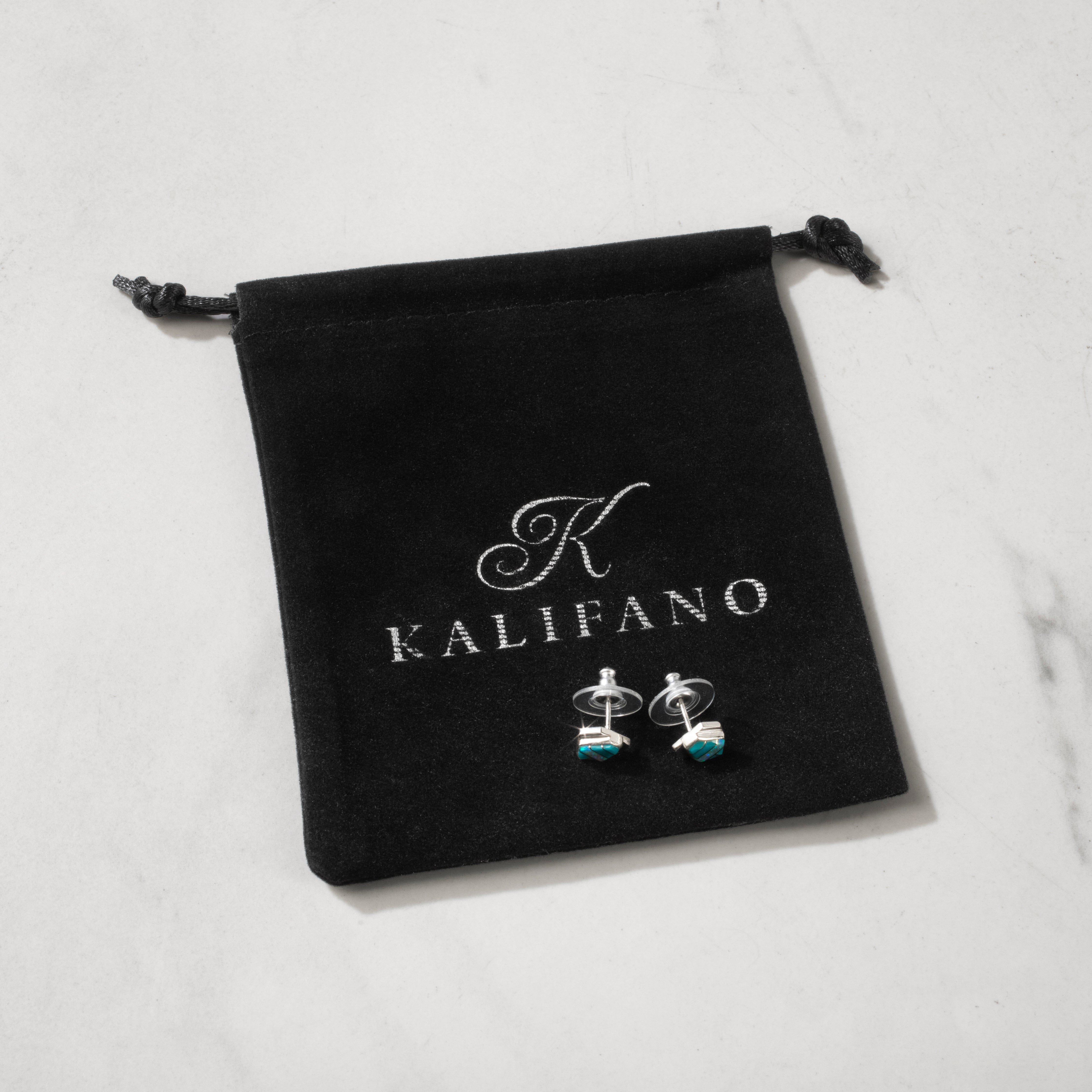 Kalifano Southwest Silver Jewelry Turquoise Pentagon 925 Sterling Silver USA Handmade Earring with Stud Backing NME.0371.TQ