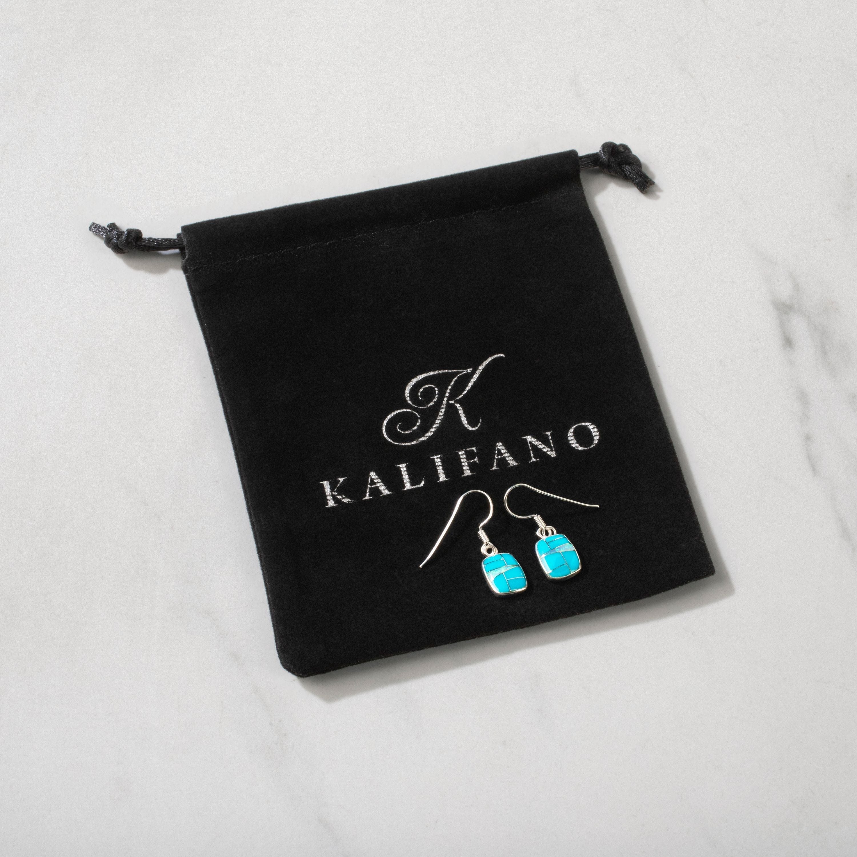 Kalifano Southwest Silver Jewelry Turquoise Rectangle 925 Sterling Silver Earring USA Handmade with French Hook NME.2074.TQ