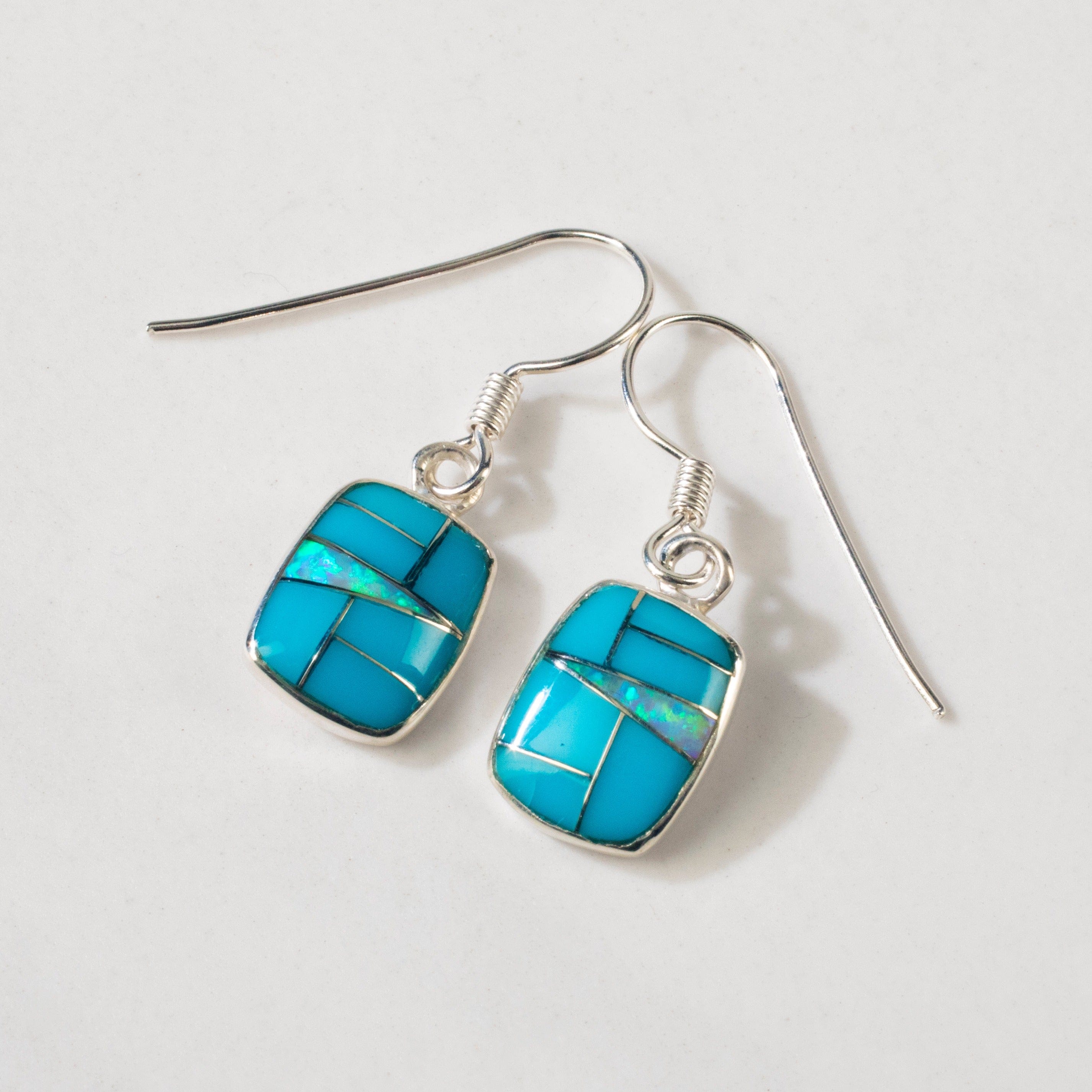 Kalifano Southwest Silver Jewelry Turquoise Rectangle 925 Sterling Silver Earring USA Handmade with French Hook NME.2074.TQ