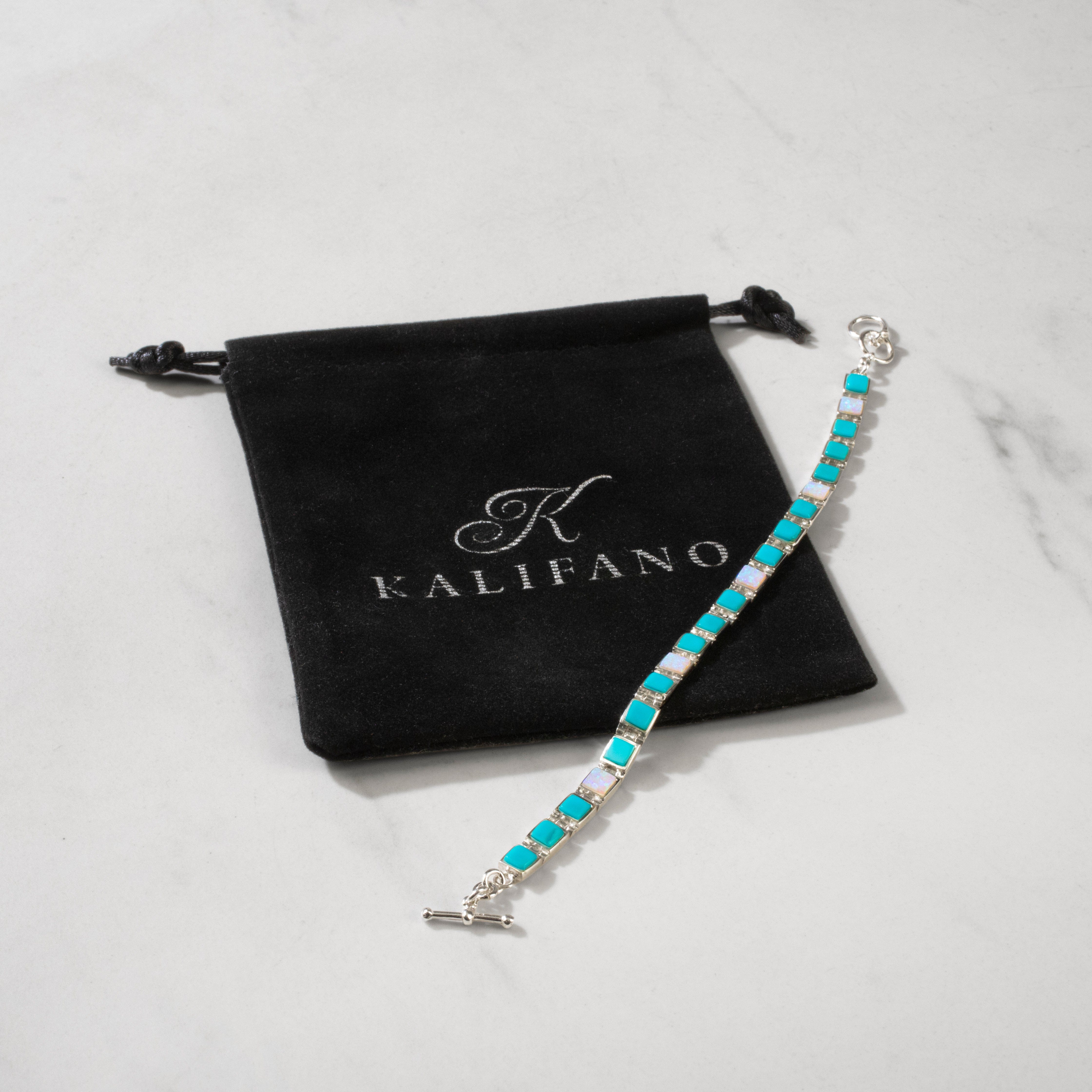 Kalifano Southwest Silver Jewelry Turquoise Square 925 Sterling Silver Bracelet NMB.0213.TQ