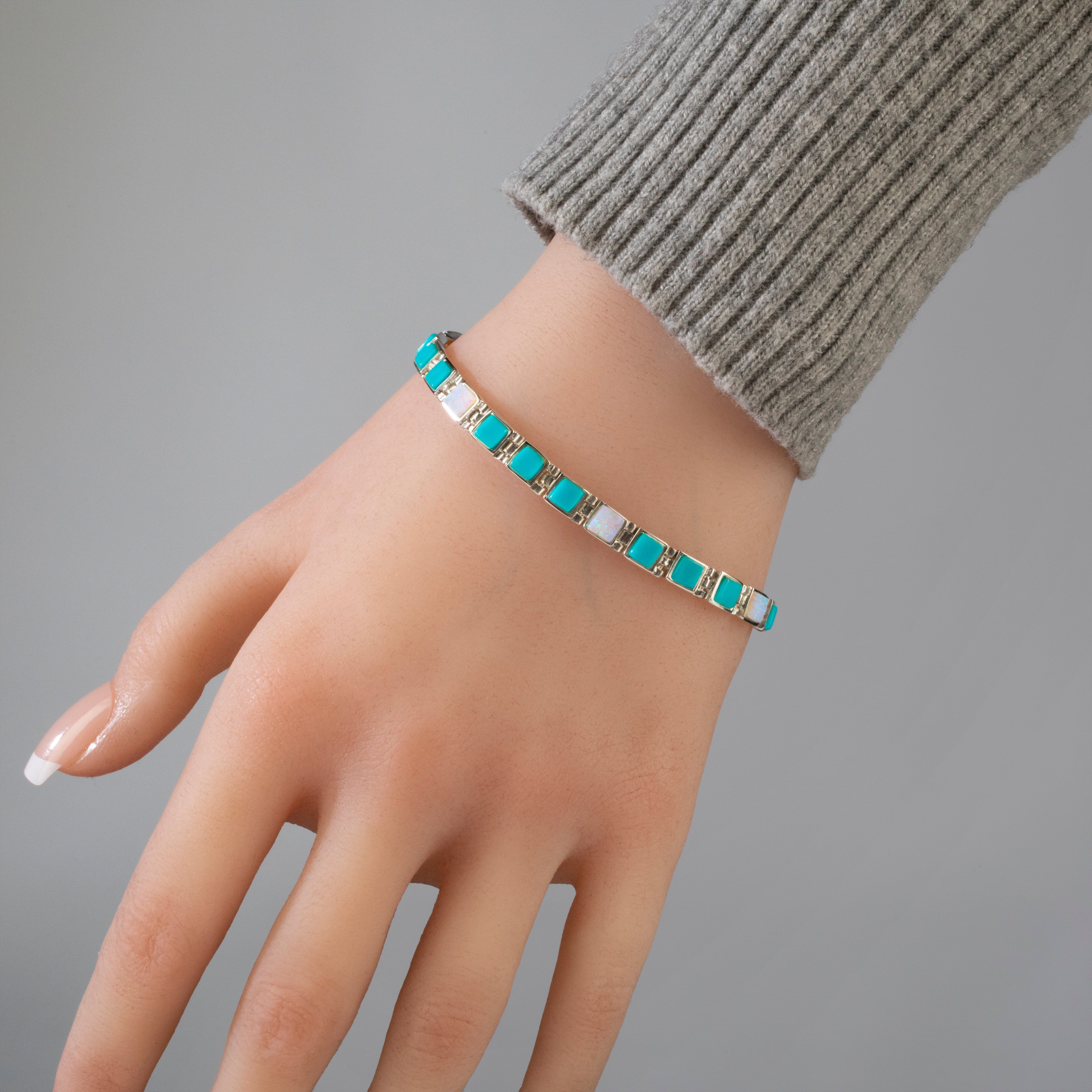 Kalifano Southwest Silver Jewelry Turquoise Square 925 Sterling Silver Bracelet NMB.0213.TQ
