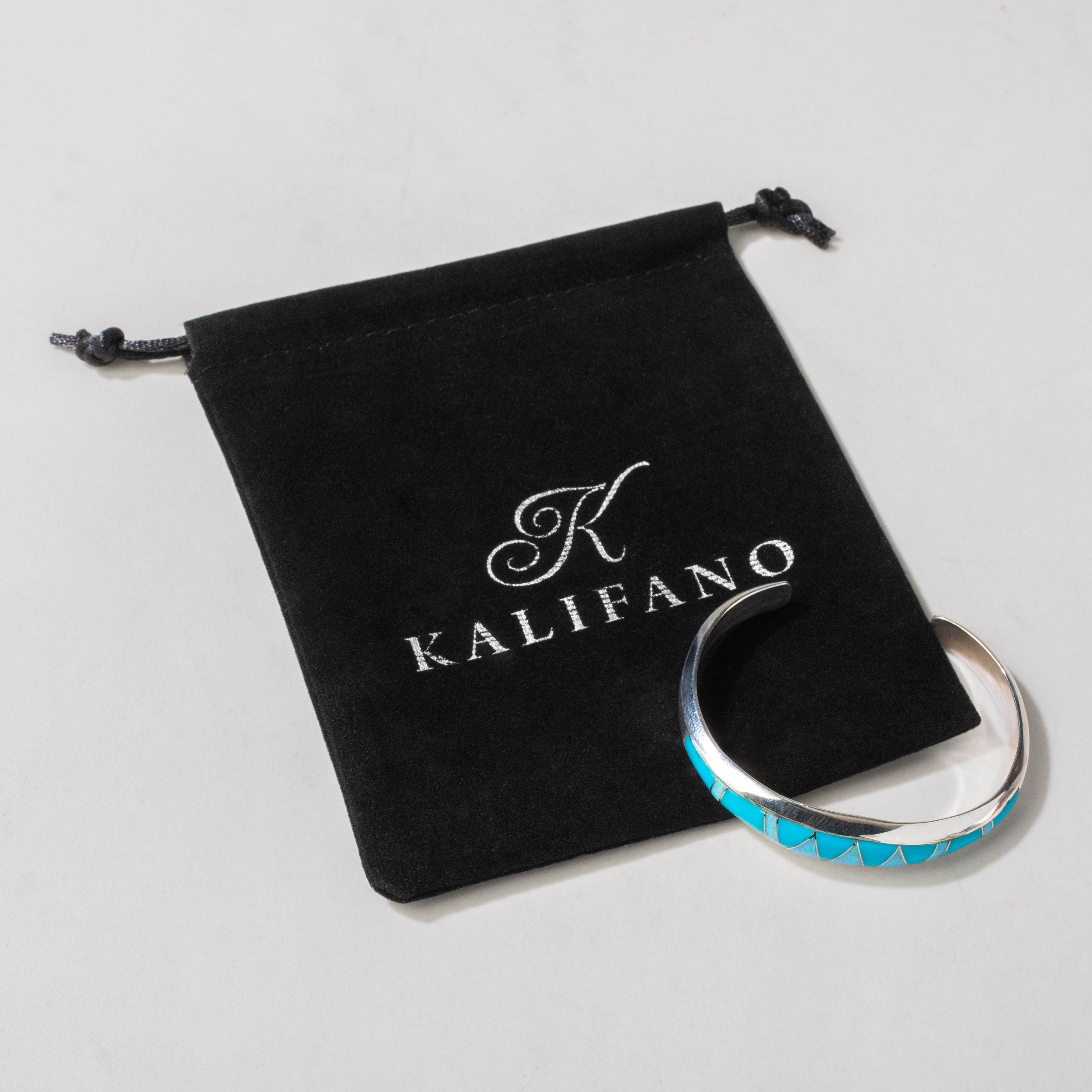 Kalifano Southwest Silver Jewelry Turquoise USA Handmade 925 Sterling Silver Cuff with Opal Accent NMB.0758S.TQ
