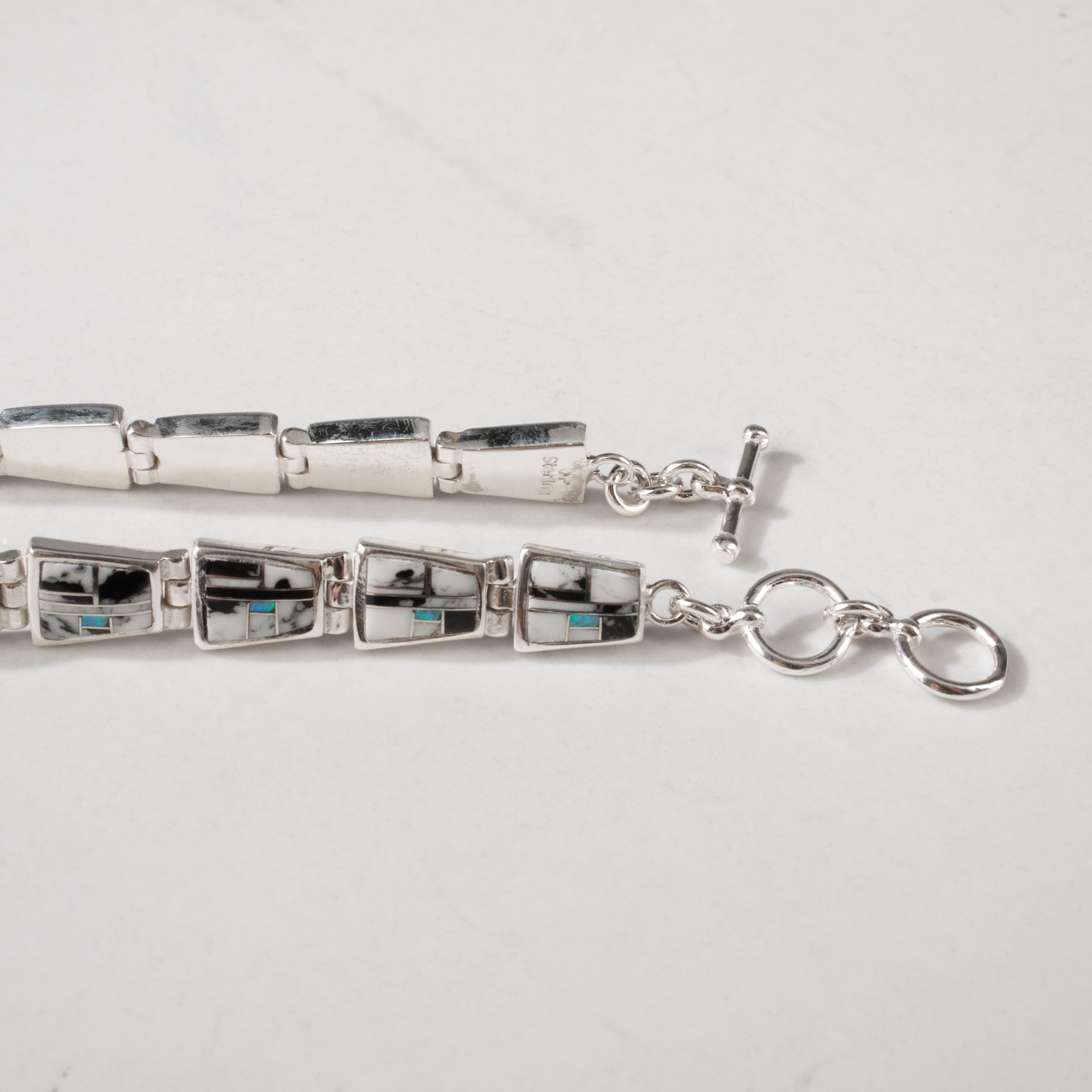 Kalifano Southwest Silver Jewelry White Buffalo 925 Sterling Silver USA Handmade Bracelet with Opal Accent NMB.0240.WB
