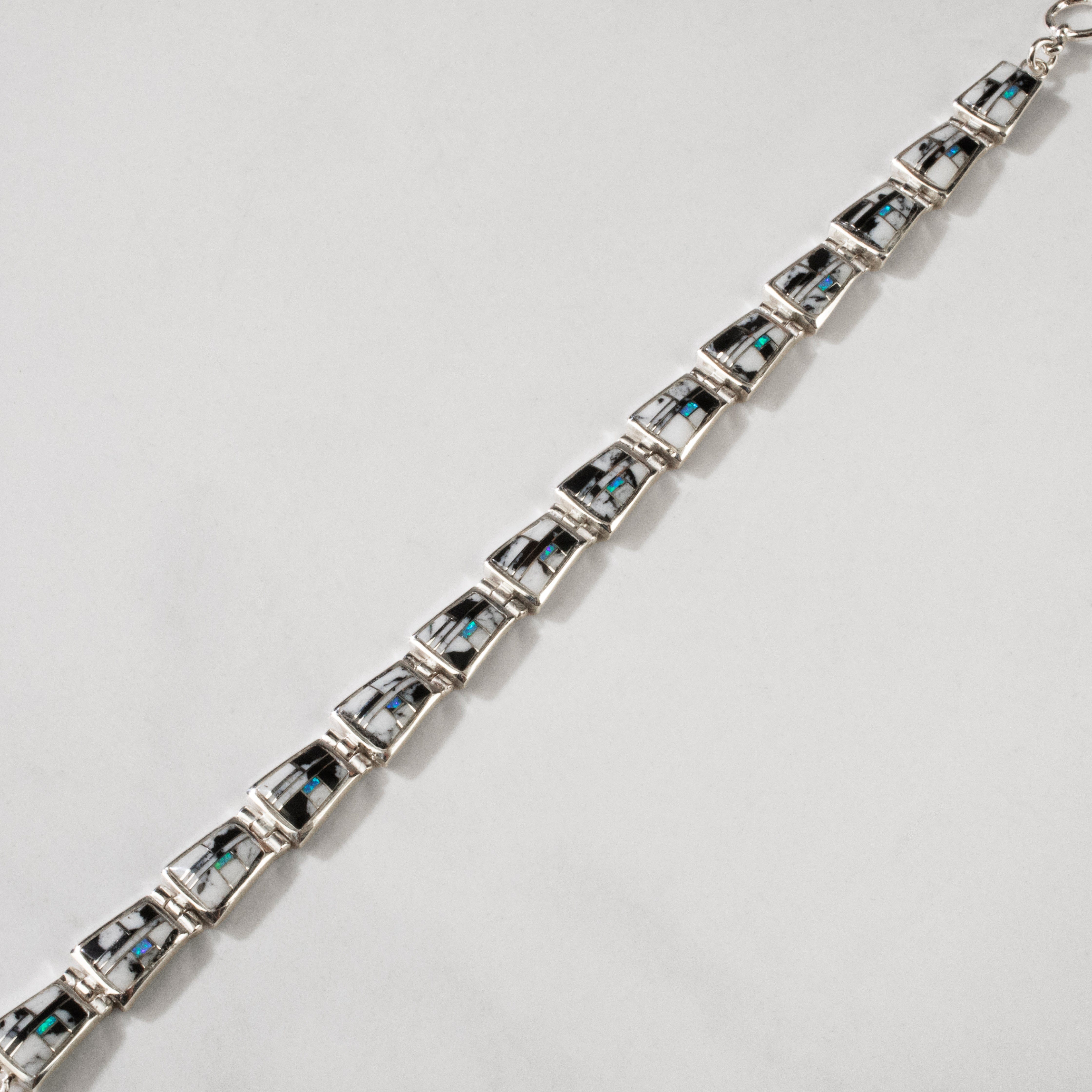 Kalifano Southwest Silver Jewelry White Buffalo 925 Sterling Silver USA Handmade Bracelet with Opal Accent NMB.0240.WB