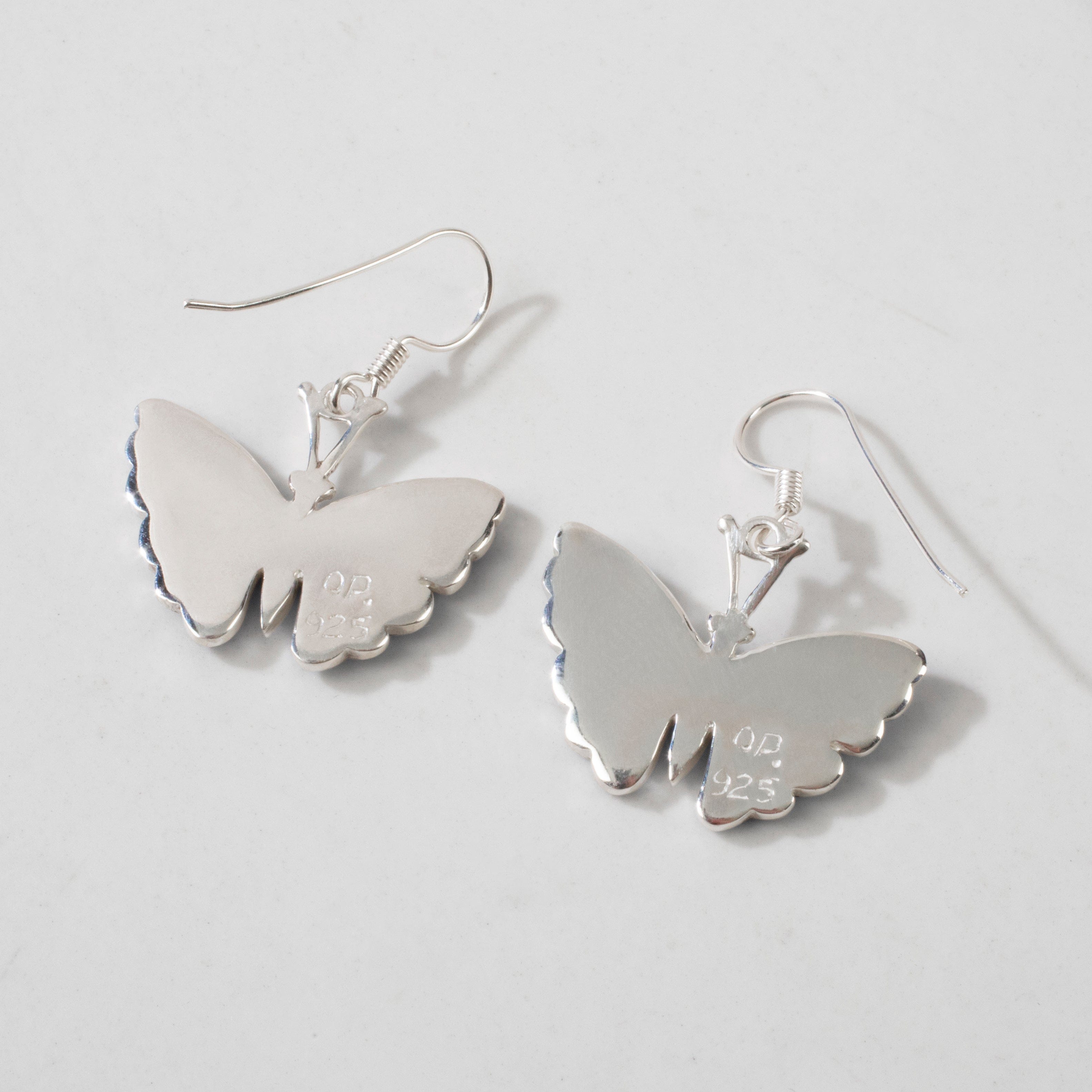 Kalifano Southwest Silver Jewelry White Buffalo Butterfly 925 Sterling Silver USA Handmade Earrings with French Hook NME.2336.WB