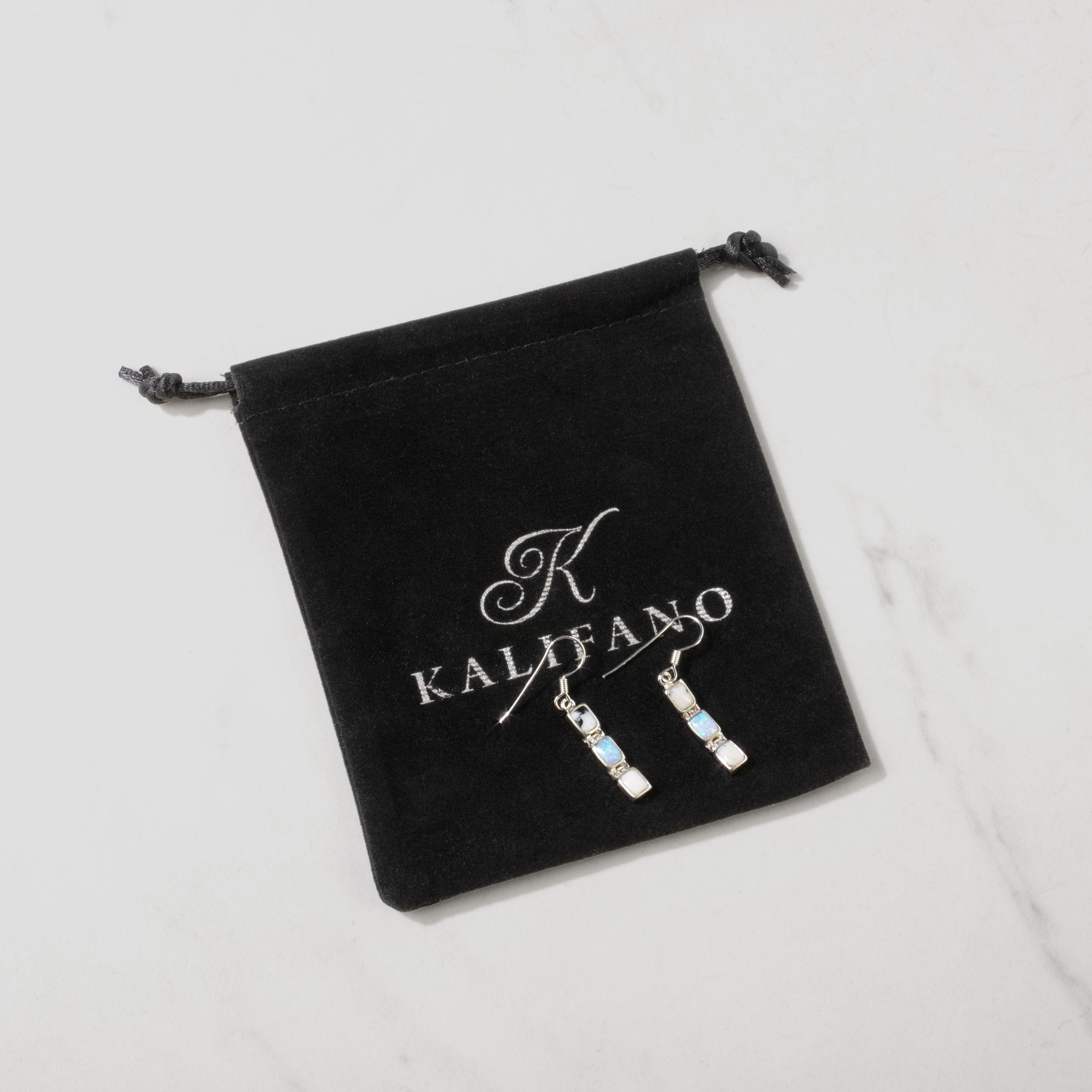 Kalifano Southwest Silver Jewelry White Buffalo Dangling 925 Sterling Silver USA Handmade Earring with French Hook NME.0207.WB