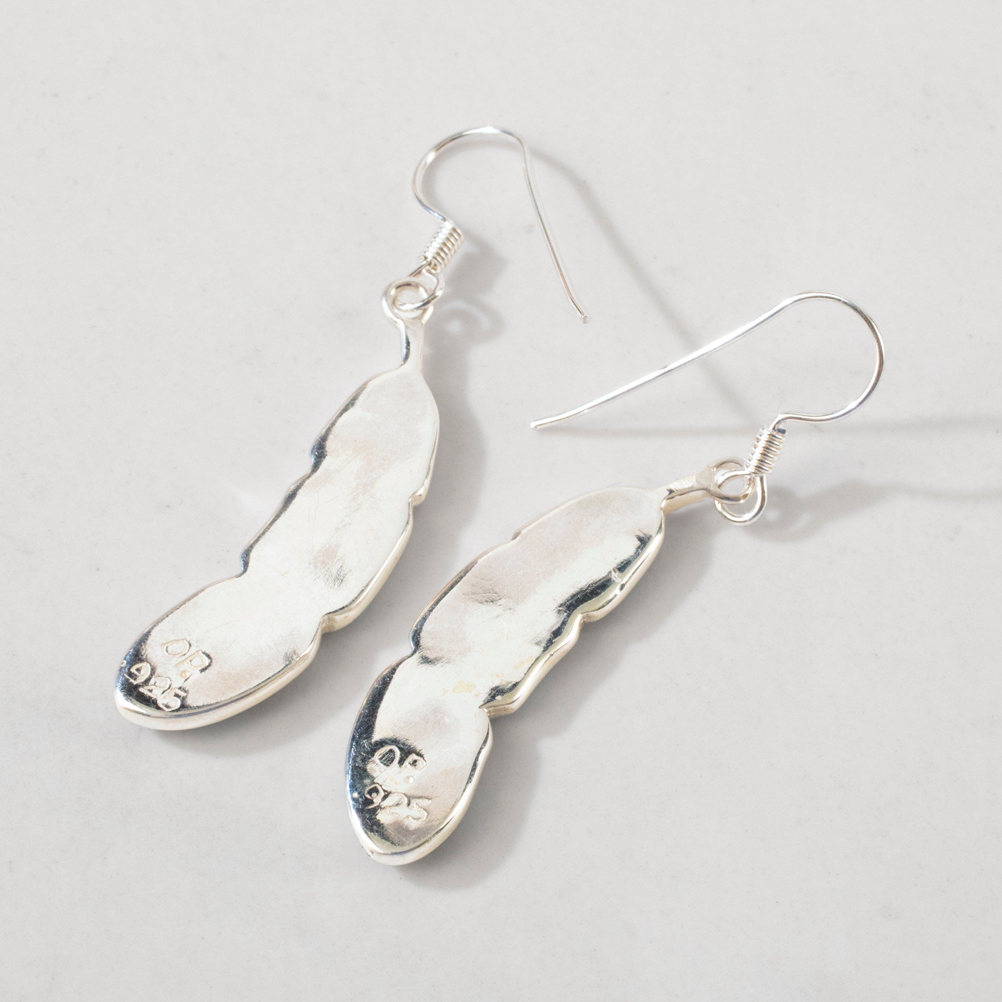 Kalifano Southwest Silver Jewelry White Buffalo Feather 925 Sterling Silver USA Handmade Earring with French Hook NME.2312.WB