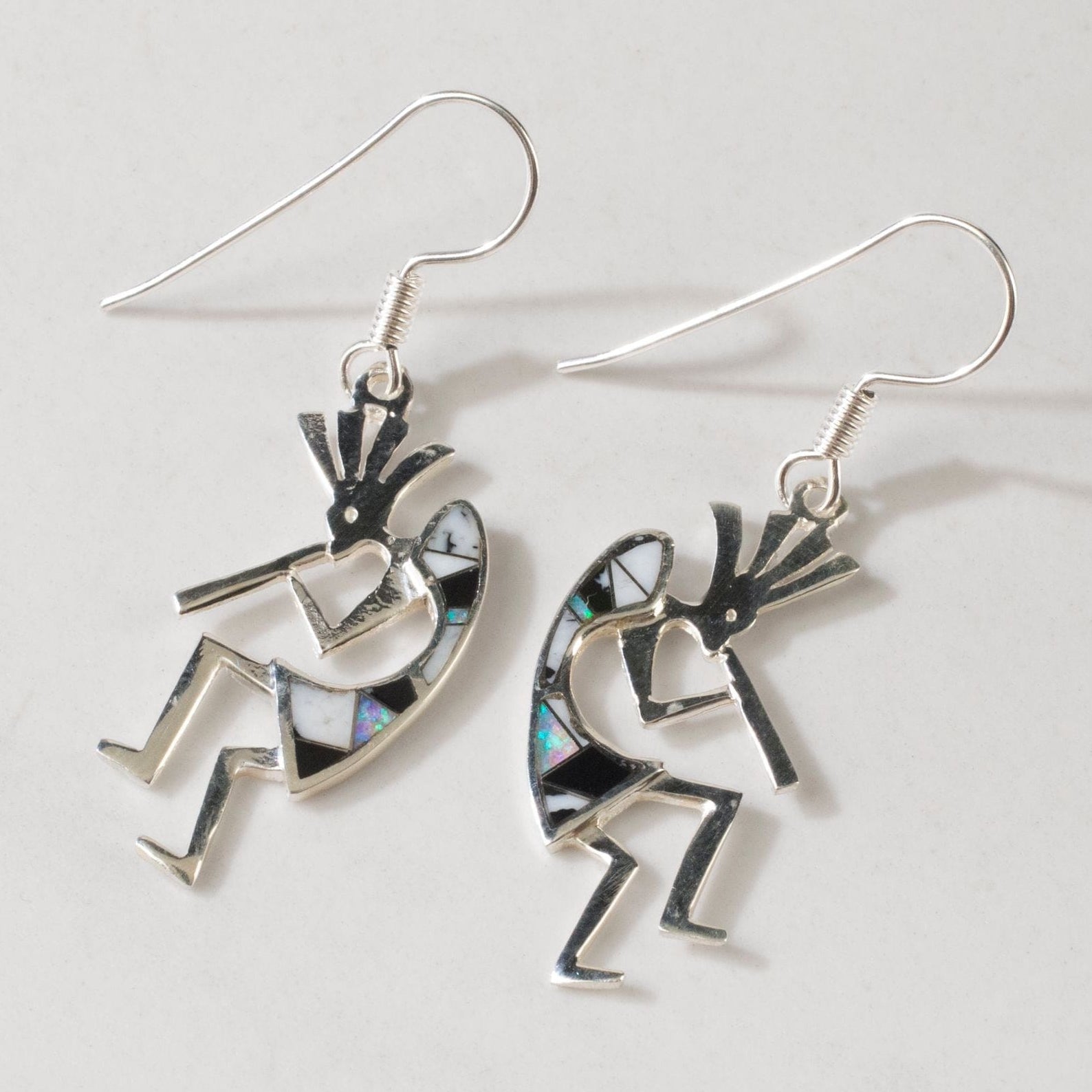 Kalifano Southwest Silver Jewelry White Buffalo Kokopelli 925 Sterling Silver USA Handmade Earring with French Hook NME.2155.WB