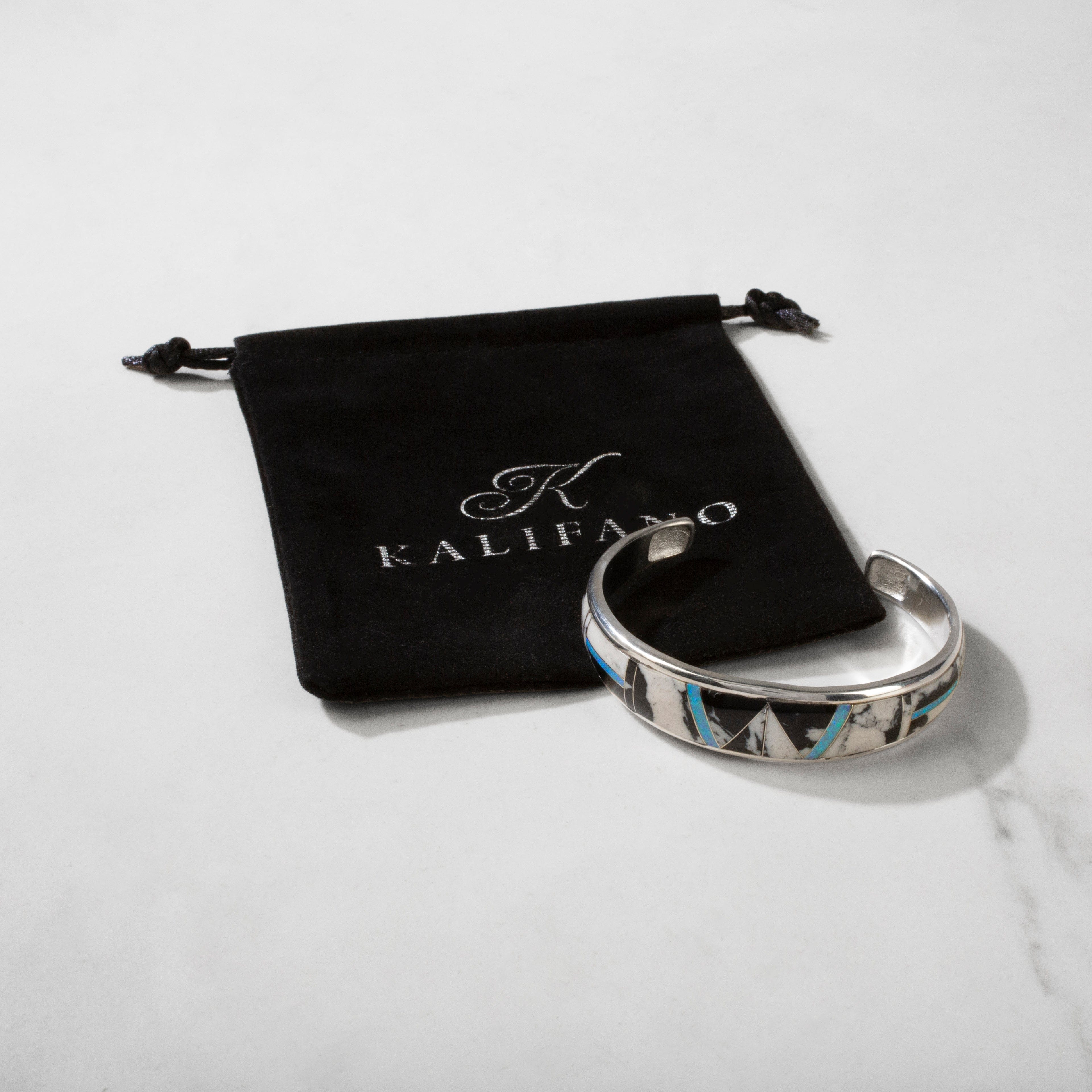 Kalifano Southwest Silver Jewelry White Buffalo & Opal USA Handmade 925 Sterling Silver Cuff NMB.0691L.WB
