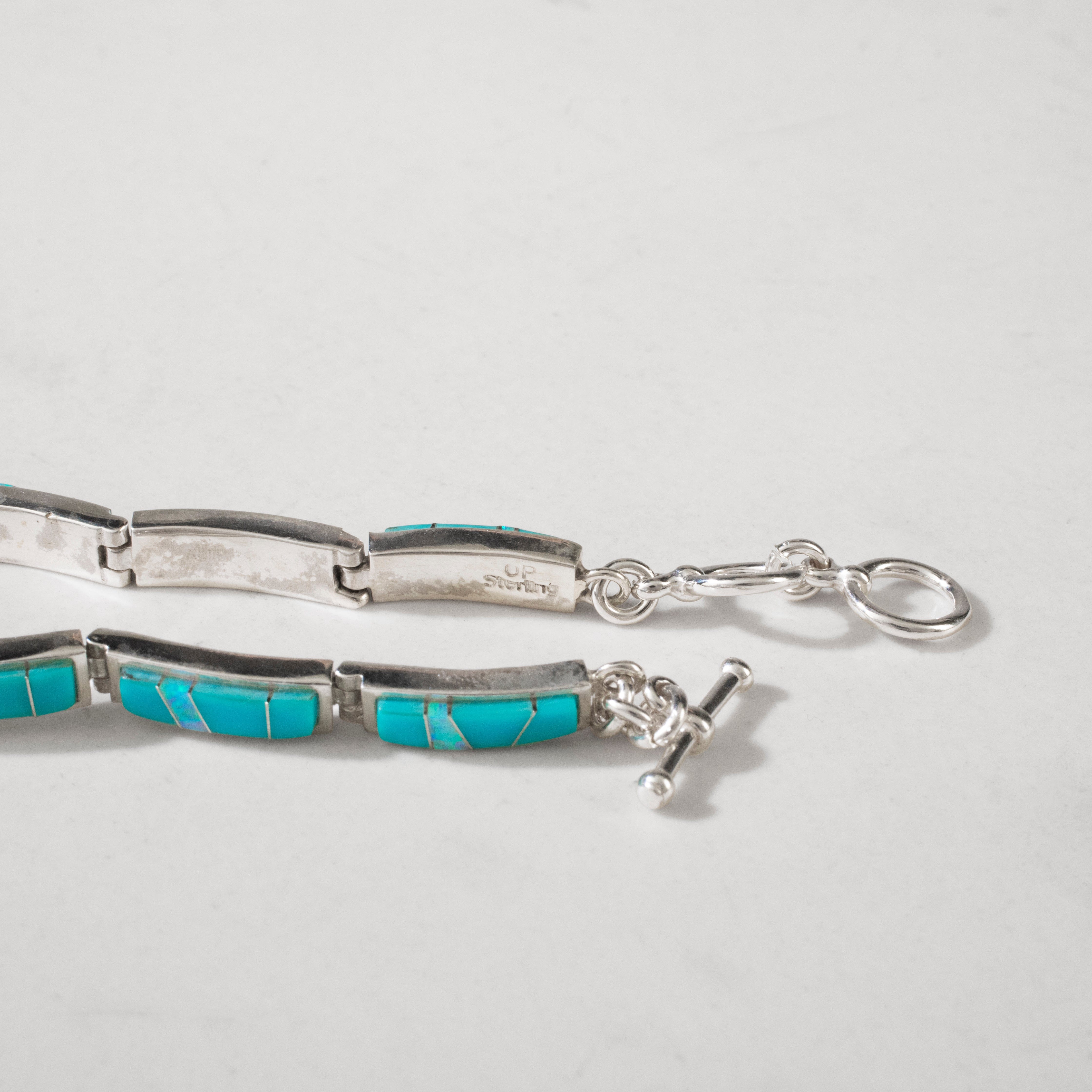 Kalifano Southwest Silver Jewelry White Buffalo Turquoise 925 Sterling Silver Bracelet USA Handmade with Opal Accent NMB.0207.WB