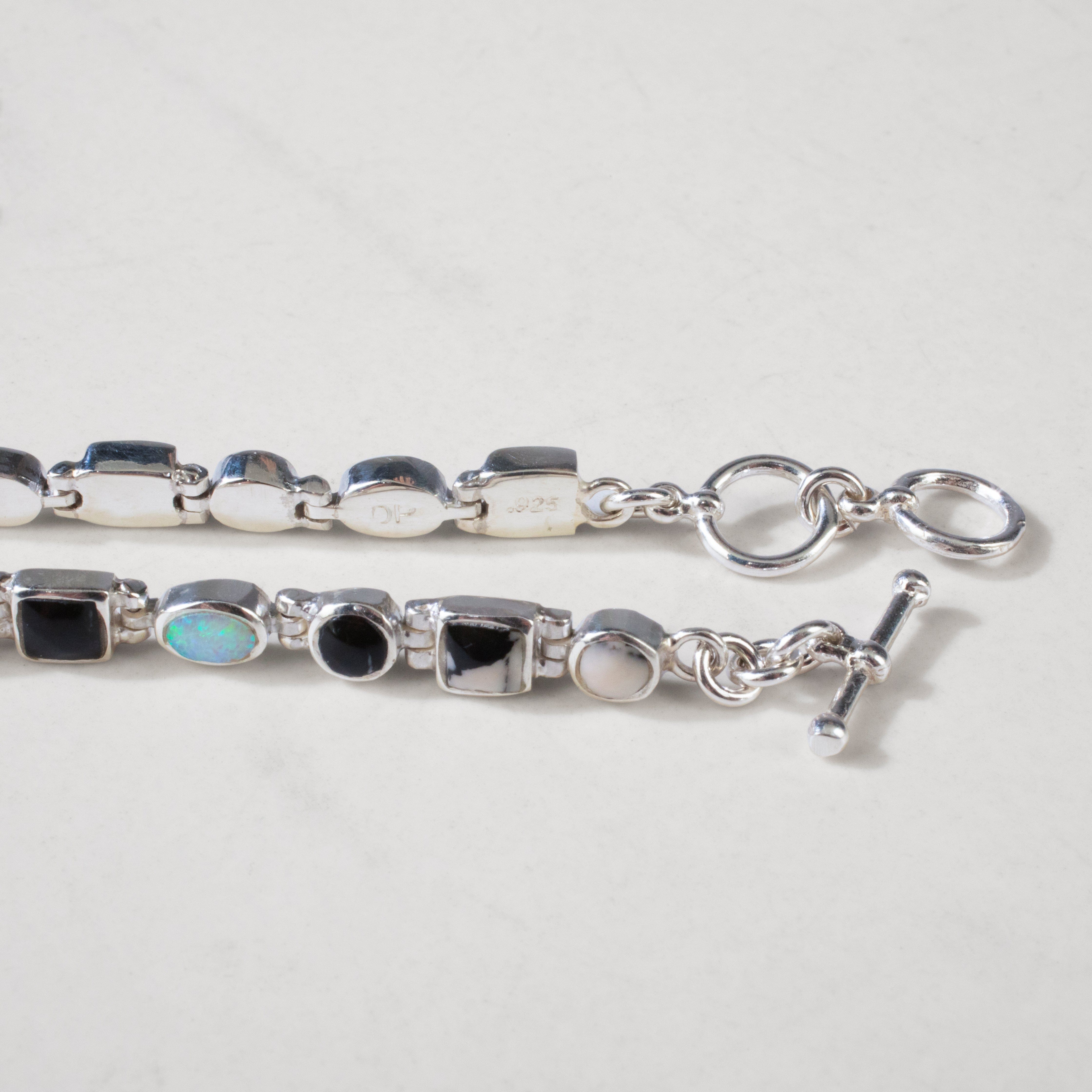 Kalifano Southwest Silver Jewelry White Buffalo Turquoise 925 Sterling Silver Bracelet USA Handmade with Opal Accent NMB.0548.WB
