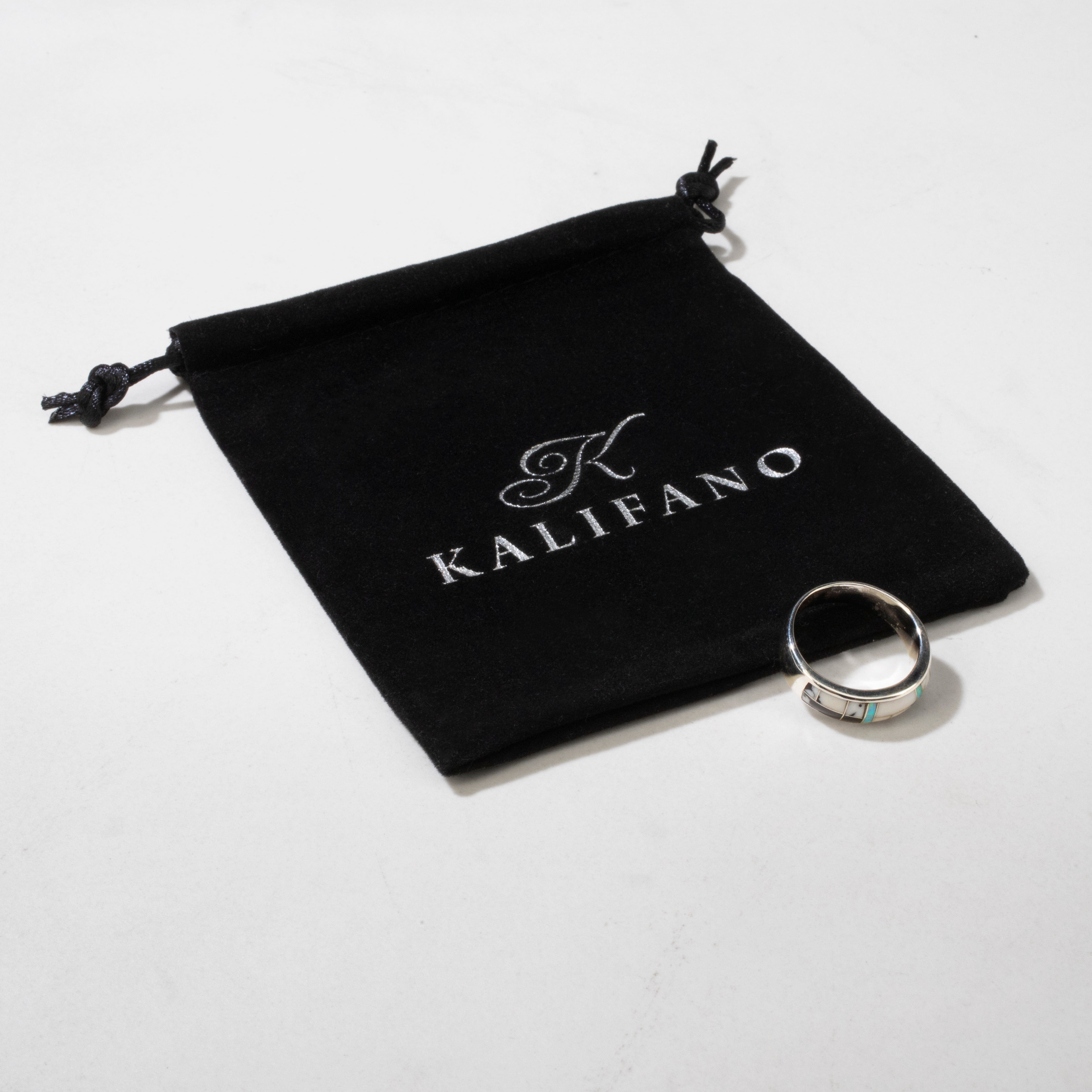 Kalifano Southwest Silver Jewelry White Buffalo Turquoise 925 Sterling Silver Ring USA Handmade with Laboratory Opal Accent
