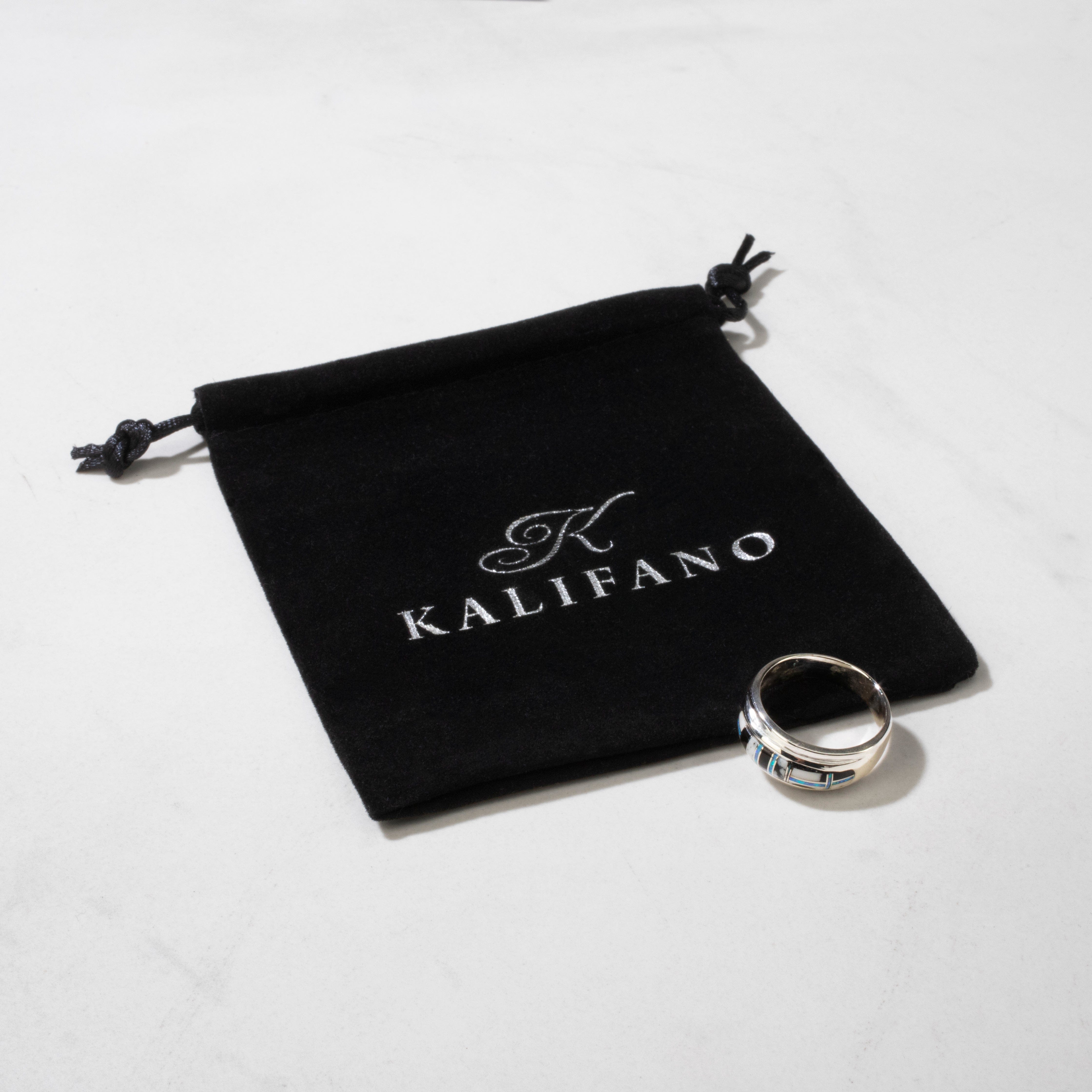 Kalifano Southwest Silver Jewelry White Buffalo Turquoise 925 Sterling Silver Ring USA Handmade with Laboratory Opal Accent