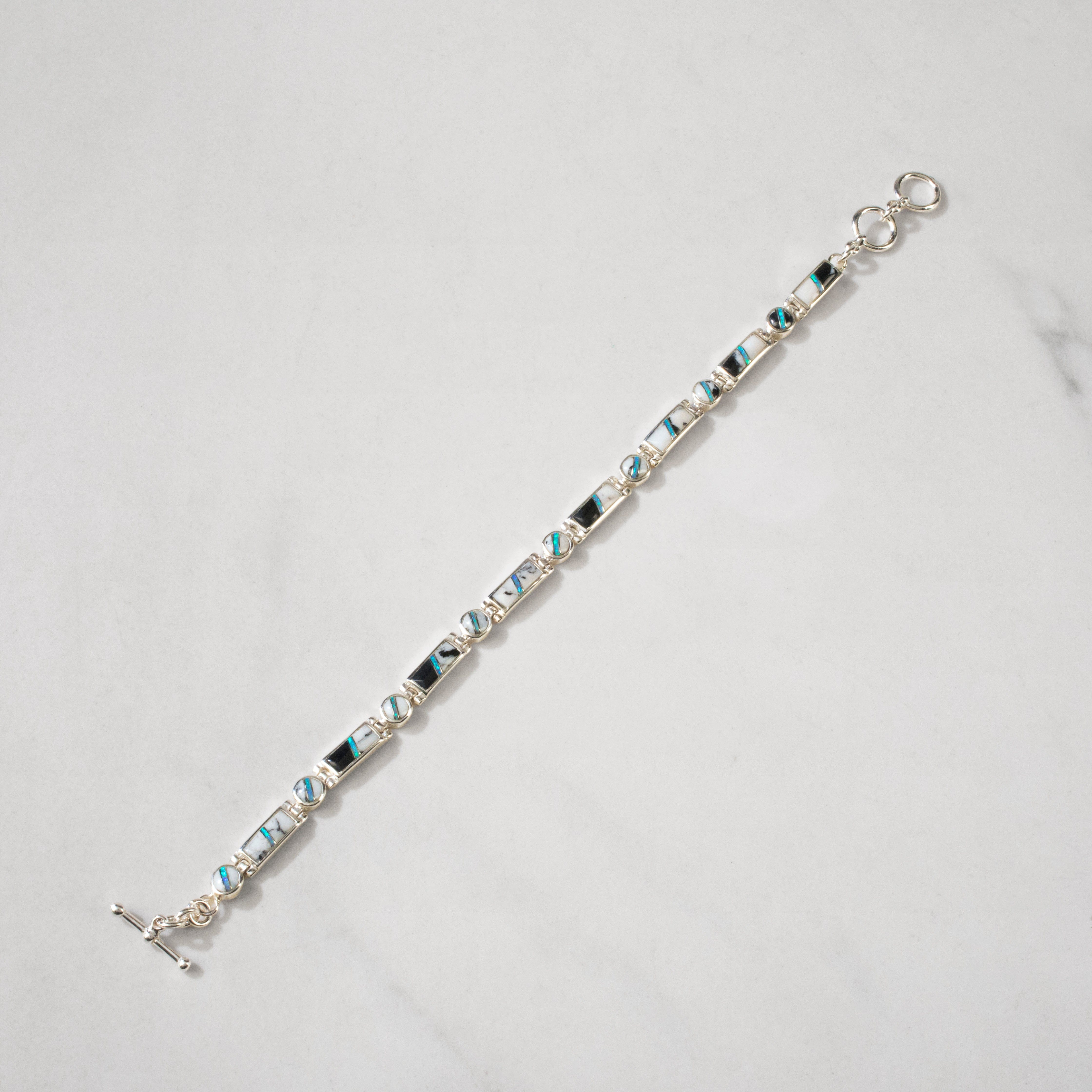 Kalifano Southwest Silver Jewelry White Buffalo Turquoise 925 Sterling Silver USA Handmade Bracelet NMB.0218.WB