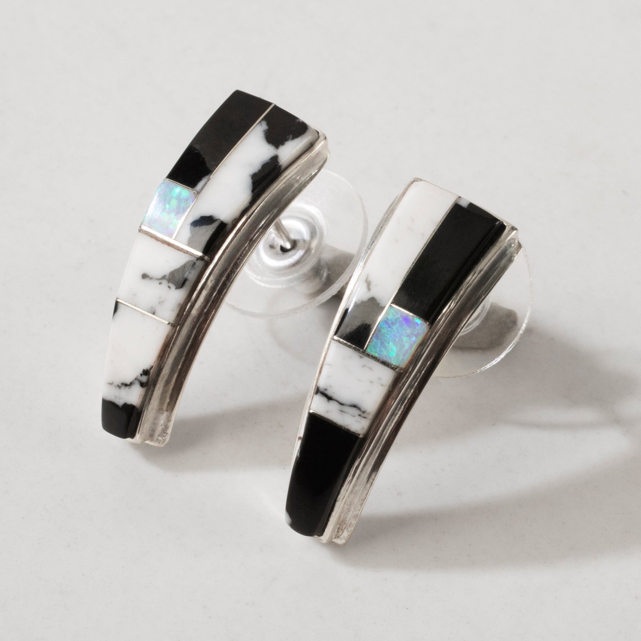 Kalifano Southwest Silver Jewelry White Buffalo Turquoise 925 Sterling Silver USA Handmade Earring with Stud Backing NME.0786.WB