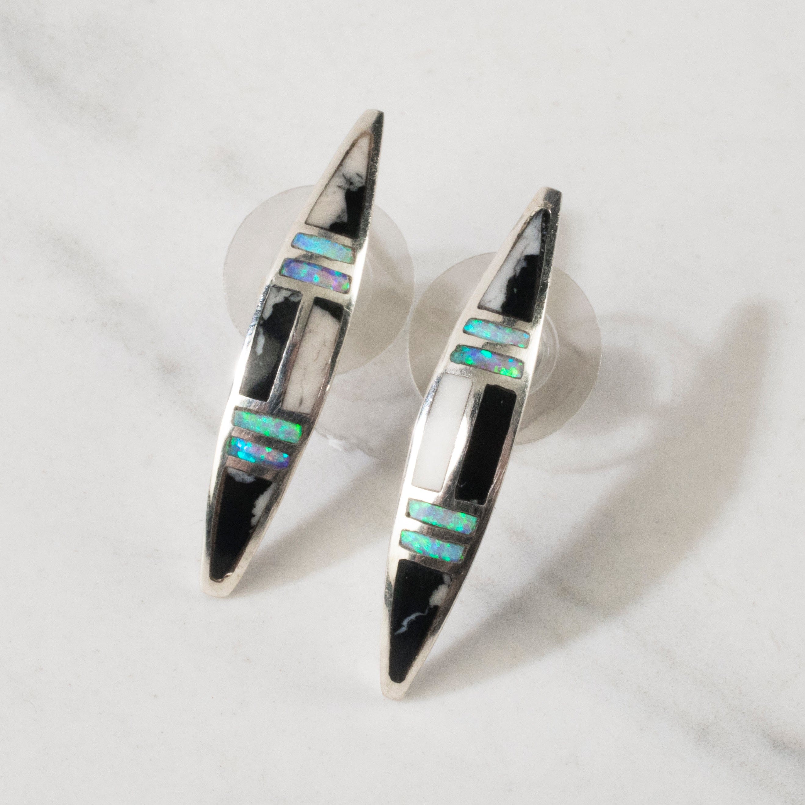 Kalifano Southwest Silver Jewelry White Buffalo Turquoise 925 Sterling Silver USA Handmade Earrings with Stud Backing NME.0666.WB