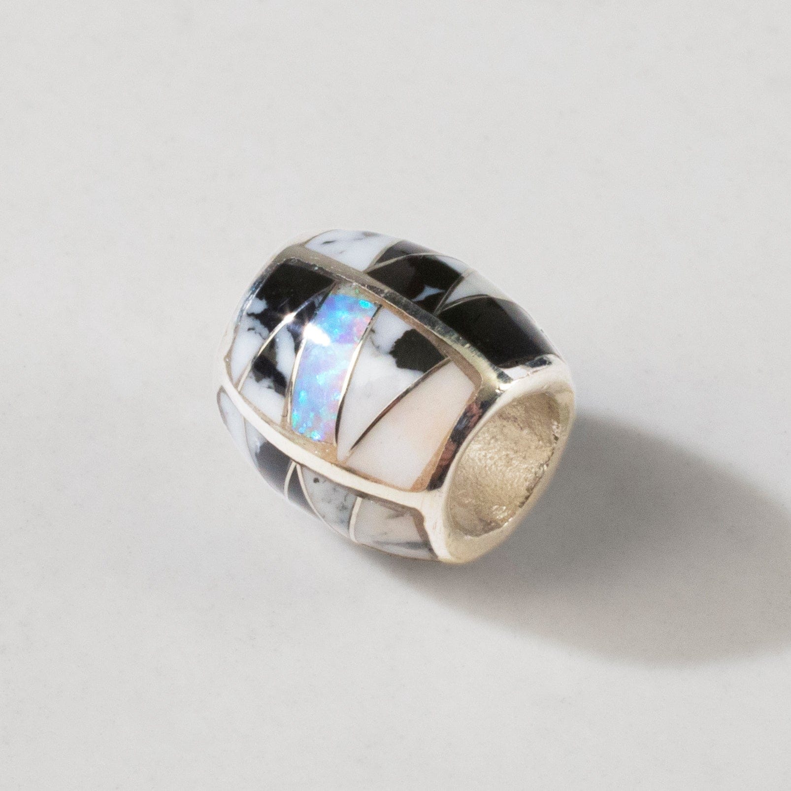 Kalifano Southwest Silver Jewelry White Buffalo Turquoise Bead 925 Sterling Silver USA Handmade Pendant with Opal Accent NMN.0570.WB