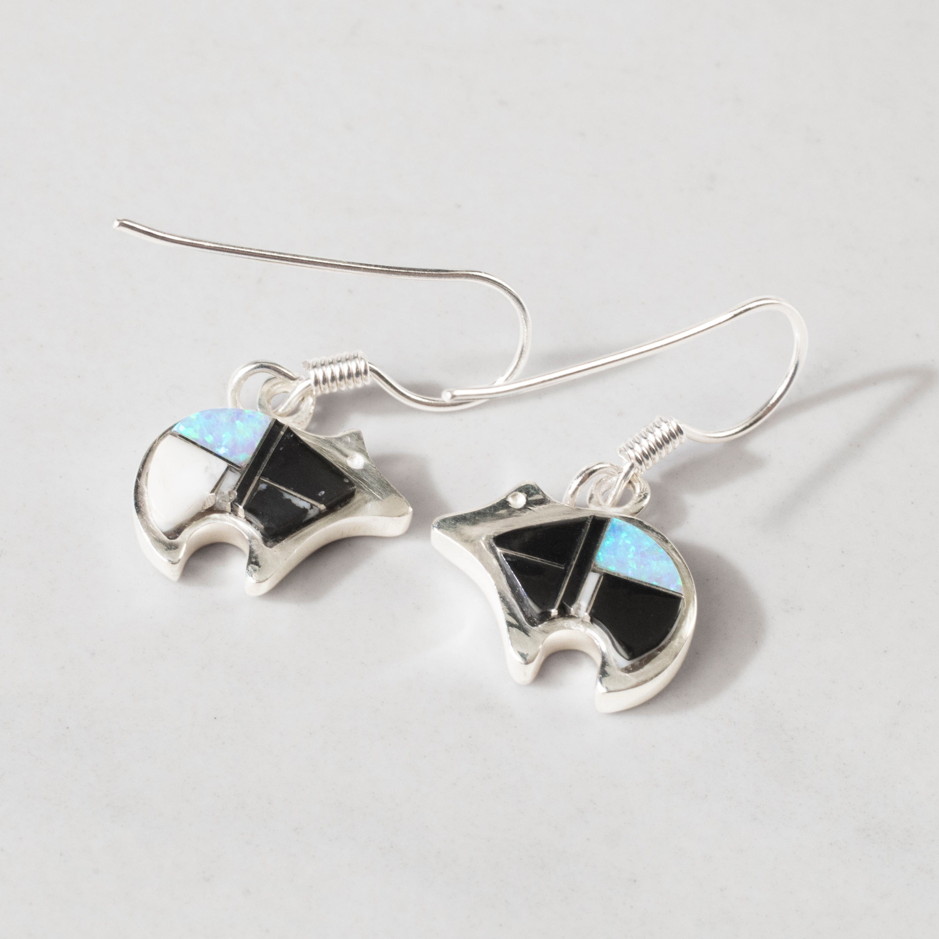Kalifano Southwest Silver Jewelry White Buffalo Turquoise Bear 925 Sterling Silver USA Handmade Earrings with French Hook NME.0451.WB
