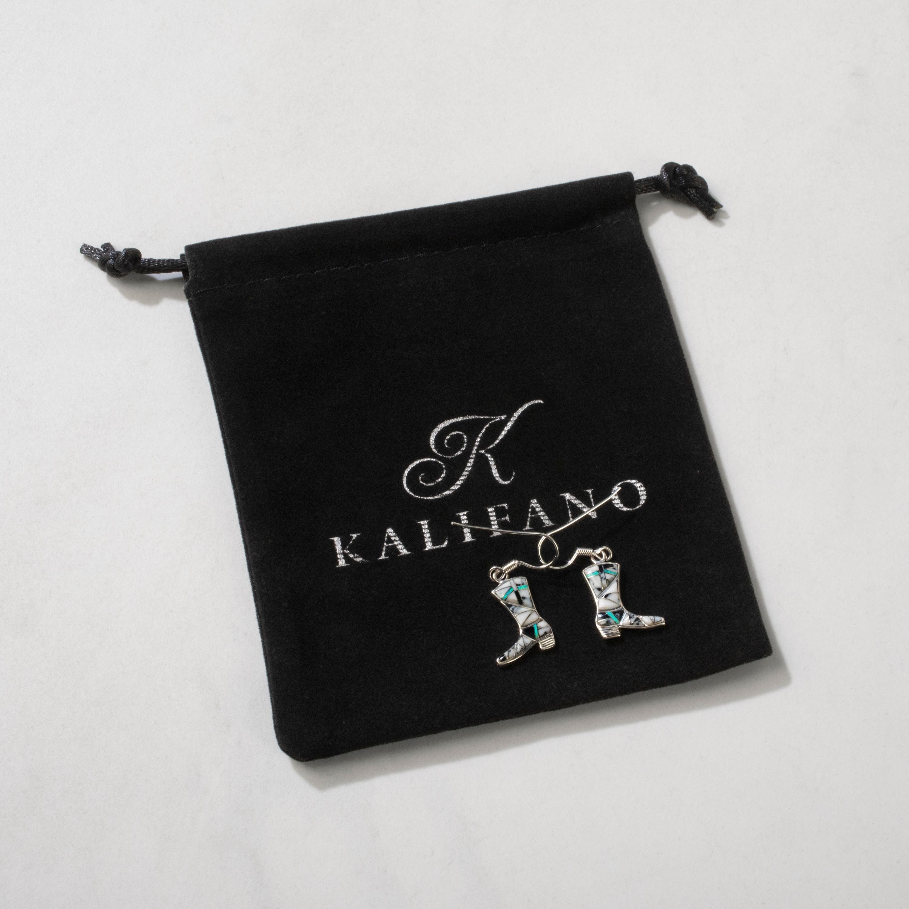 Kalifano Southwest Silver Jewelry White Buffalo Turquoise Boot 925 Sterling Silver USA Handmade Earring with French Hook NME.2297.WB
