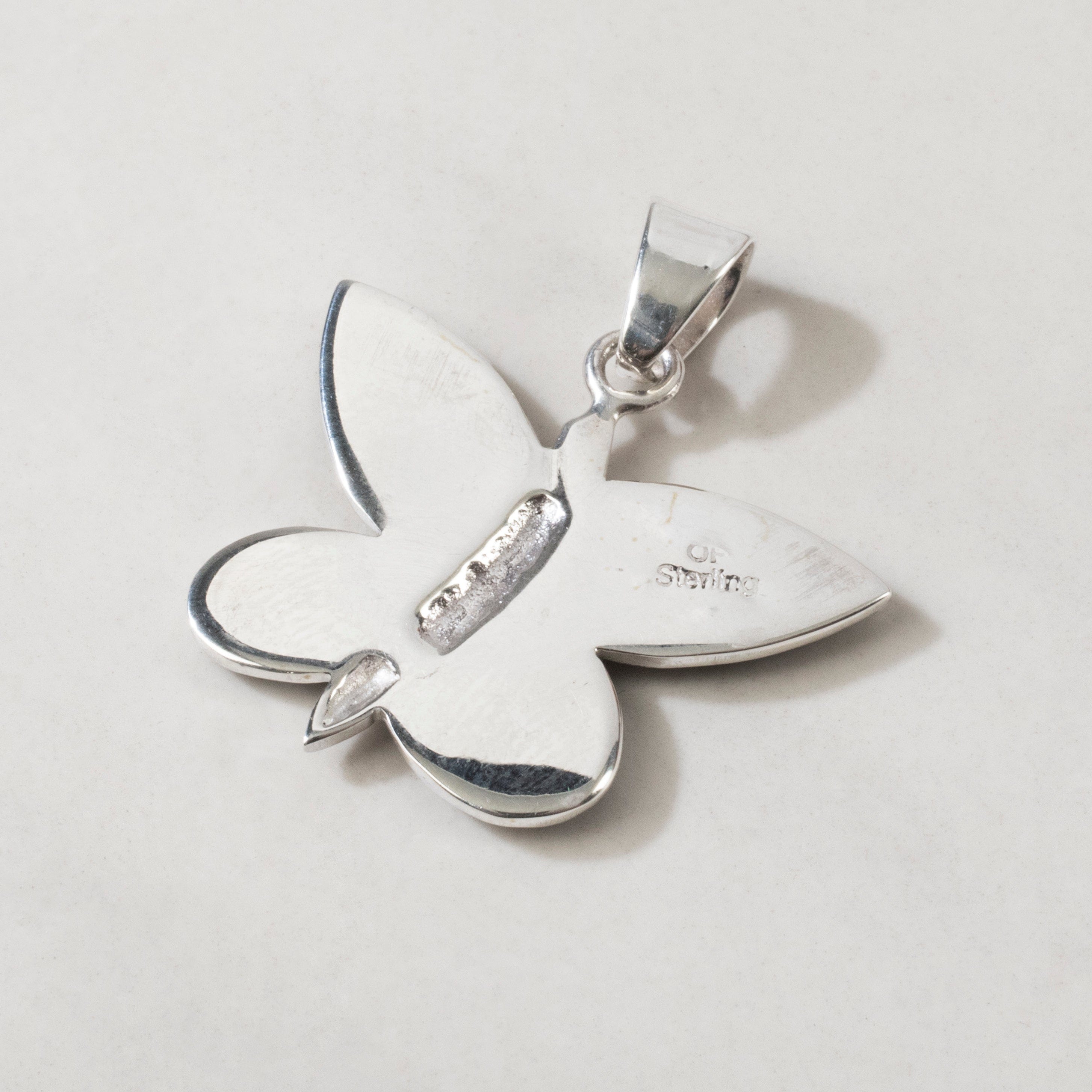 Kalifano Southwest Silver Jewelry White Buffalo Turquoise Butterfly 925 Sterling Silver USA Handmade Pendant with Opal Accent NMN.2171.WB