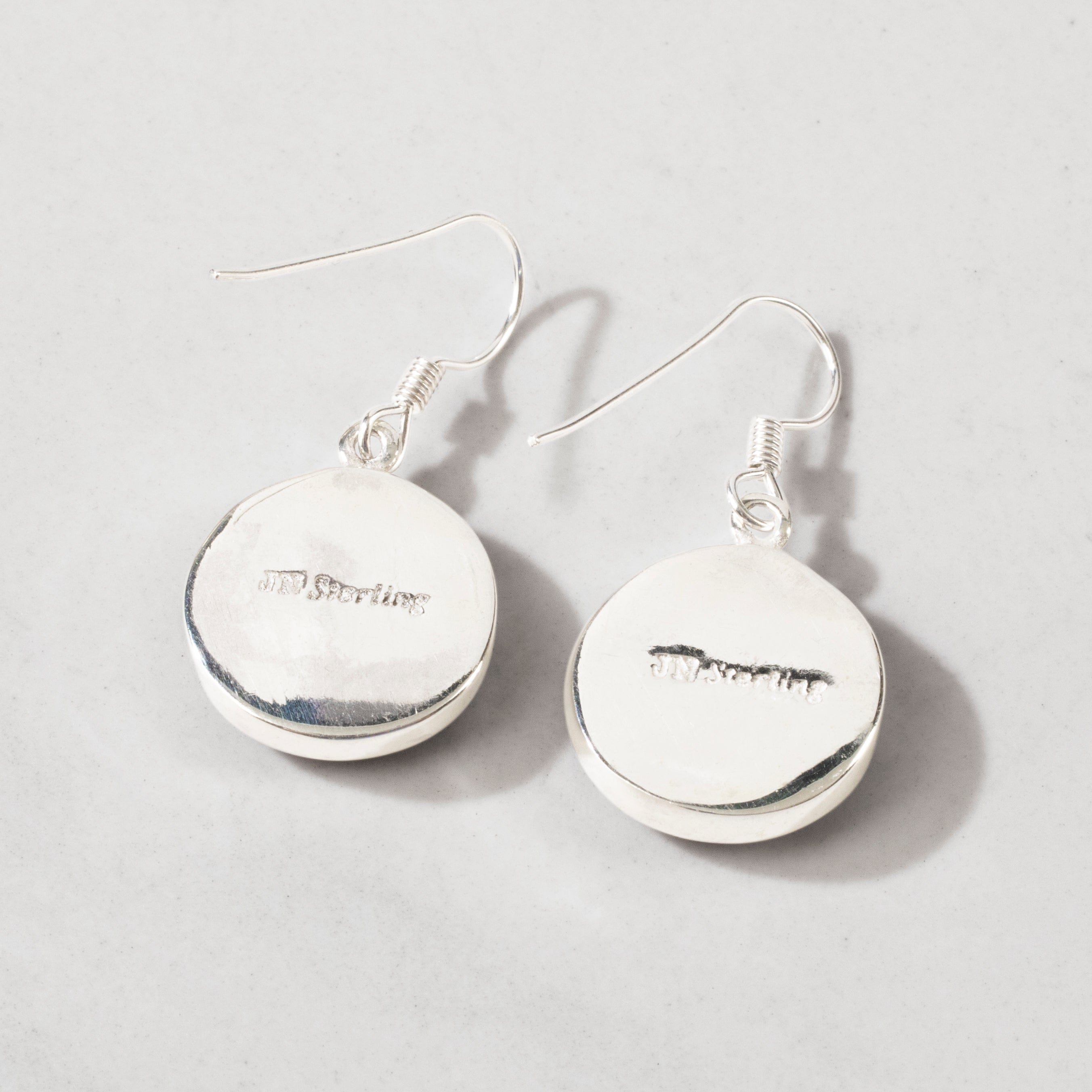 KALIFANO Southwest Silver Jewelry White Buffalo Turquoise Circular Sterling Silver Dangle Earrings with French Hook USA Handmade with Opal Accent NME.2014.WB