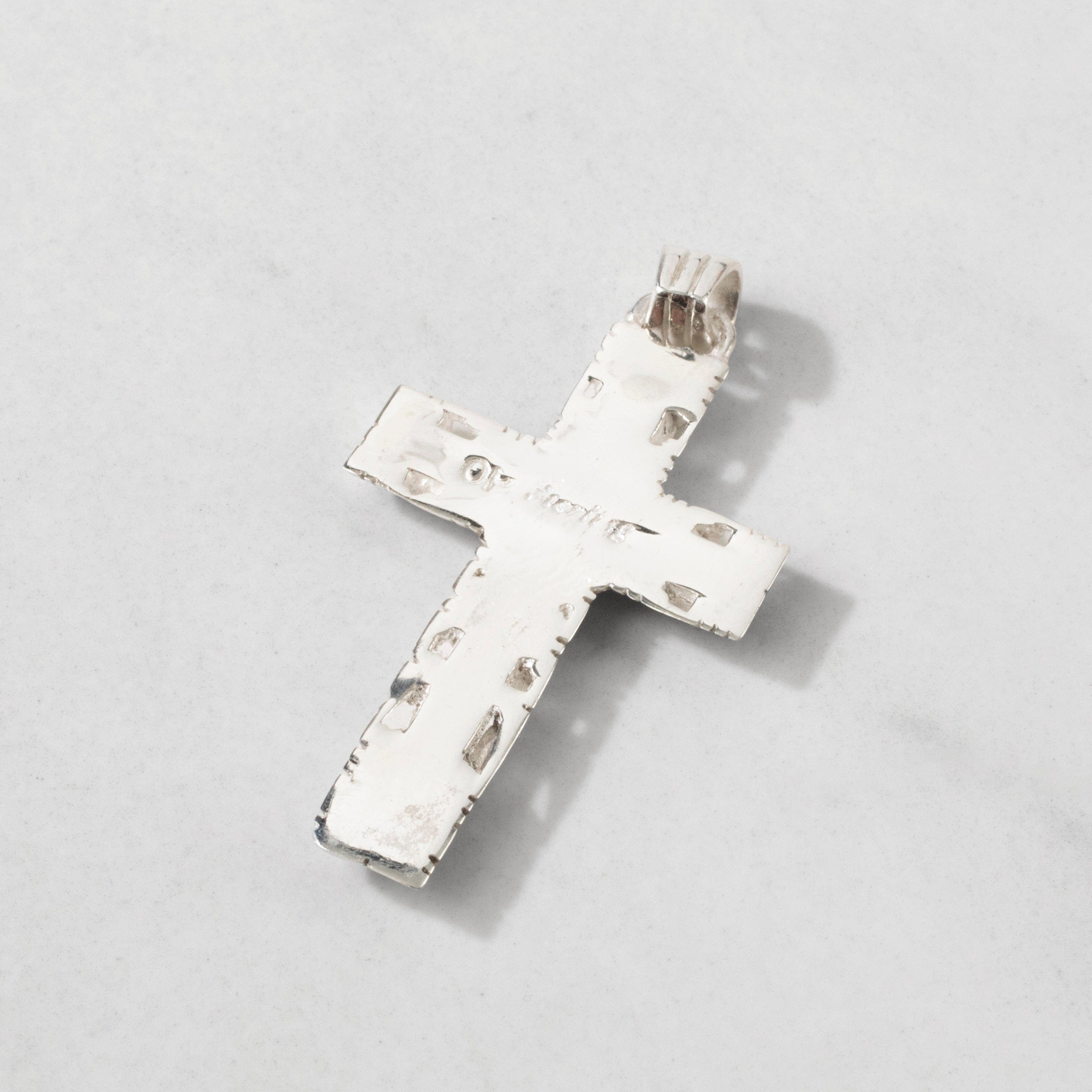Kalifano Southwest Silver Jewelry White Buffalo Turquoise Cross 925 Sterling Silver Pendant USA Handmade with Opal Accent NMN.0587.WB