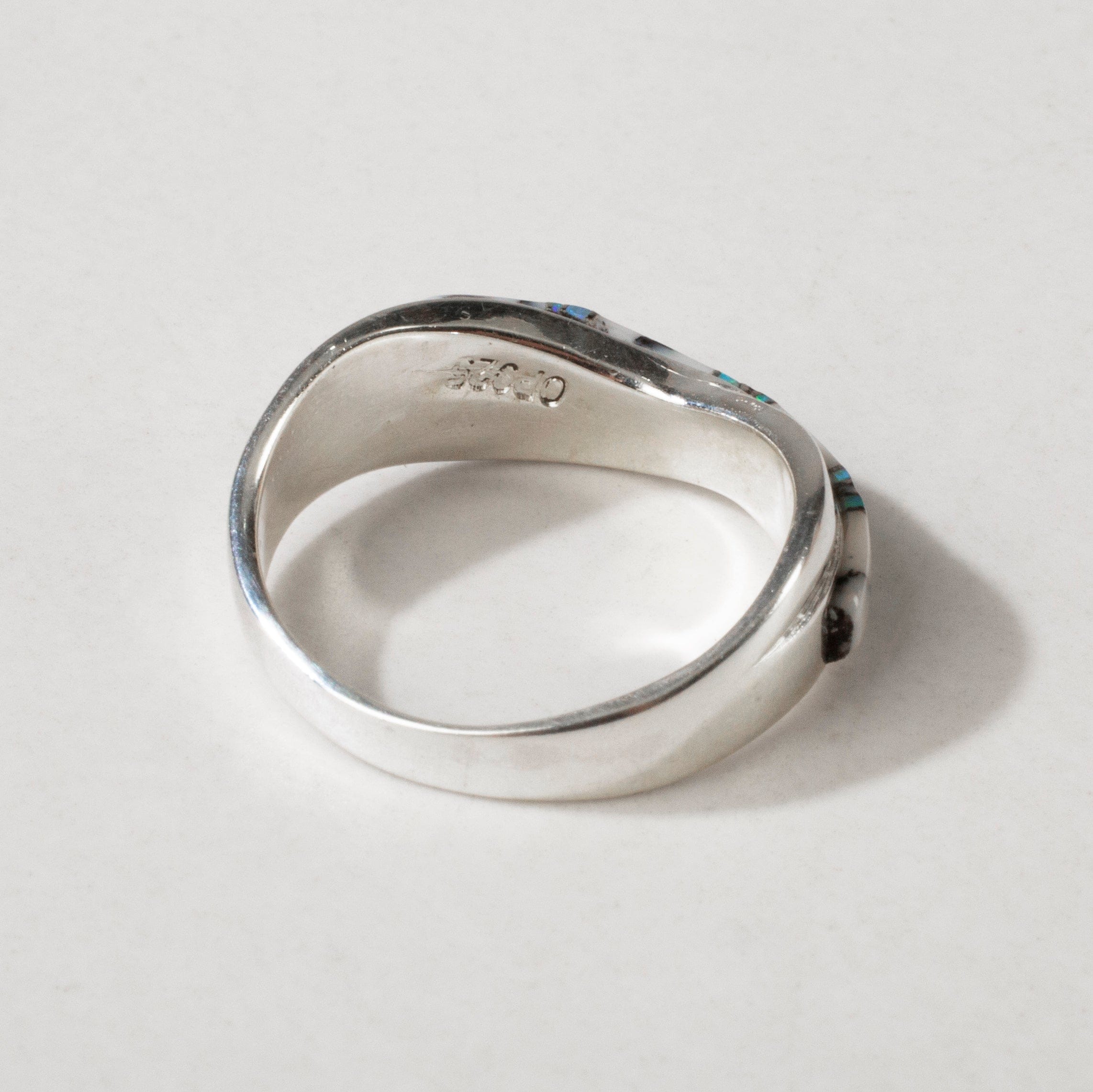 Kalifano Southwest Silver Jewelry White Buffalo Turquoise Crossover 925 Sterling Silver Ring USA Handmade with Laboratory Opal Accent