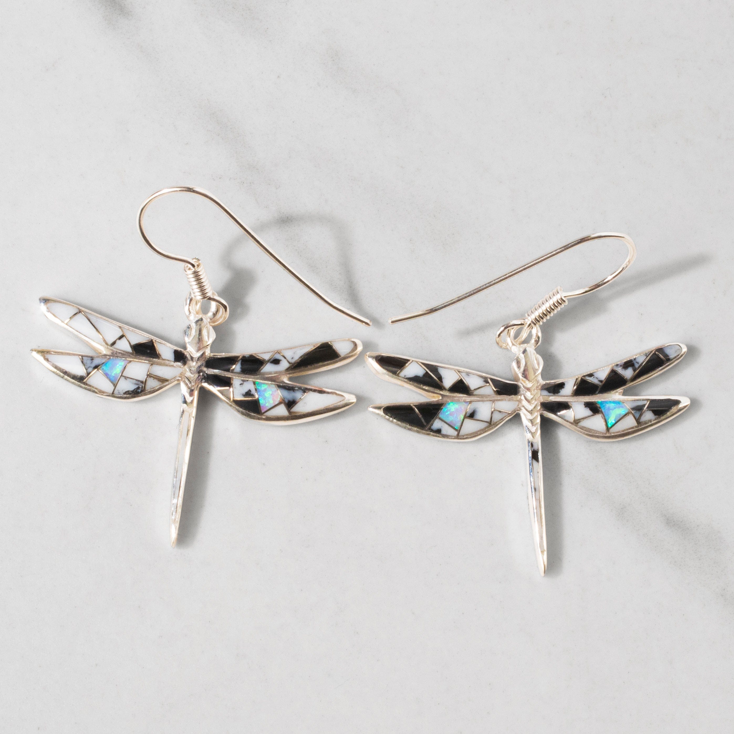 Kalifano Southwest Silver Jewelry White Buffalo Turquoise Dragonfly 925 Sterling Silver USA Handmade Earring with French Hook NME.2296S.WB