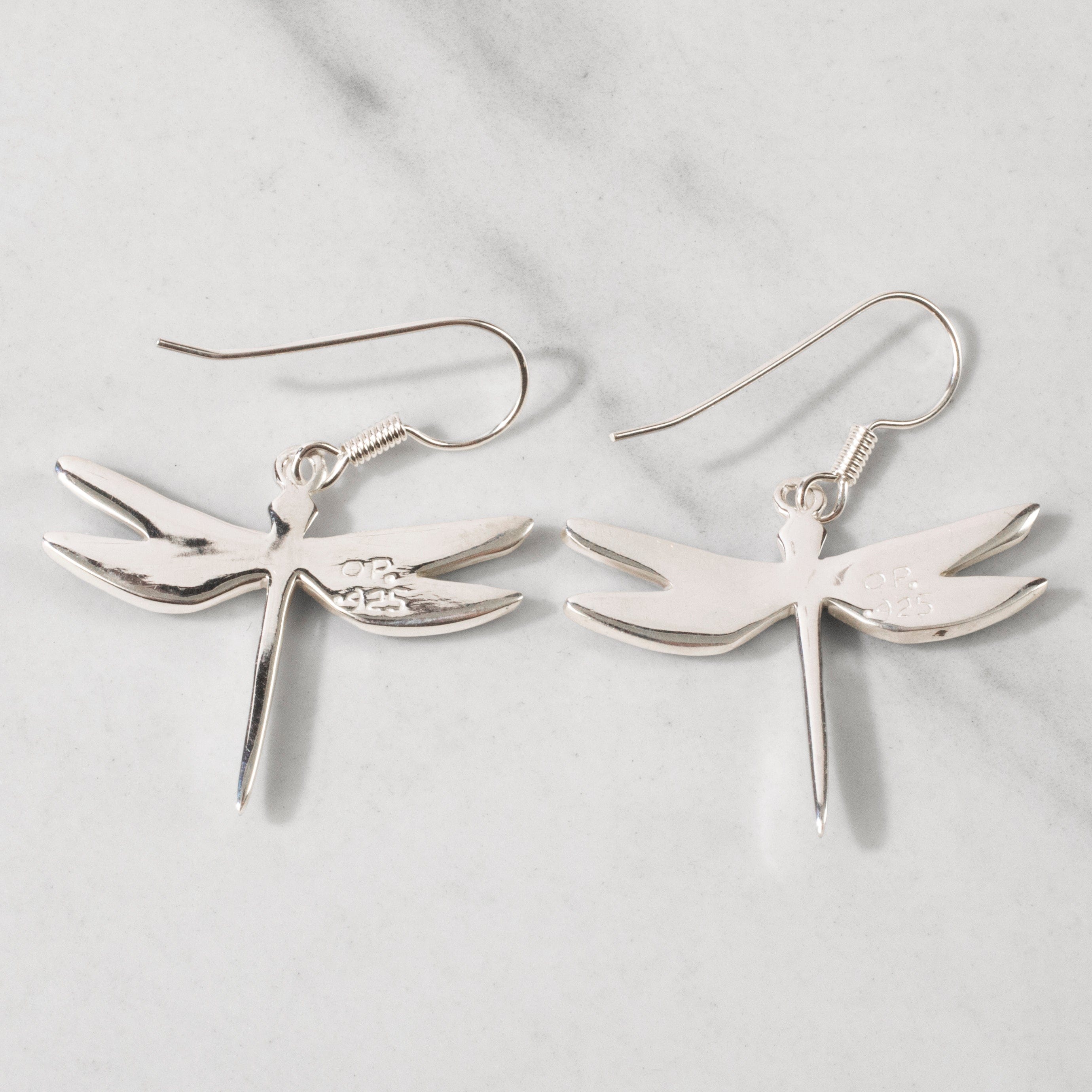 Kalifano Southwest Silver Jewelry White Buffalo Turquoise Dragonfly 925 Sterling Silver USA Handmade Earring with French Hook NME.2296S.WB
