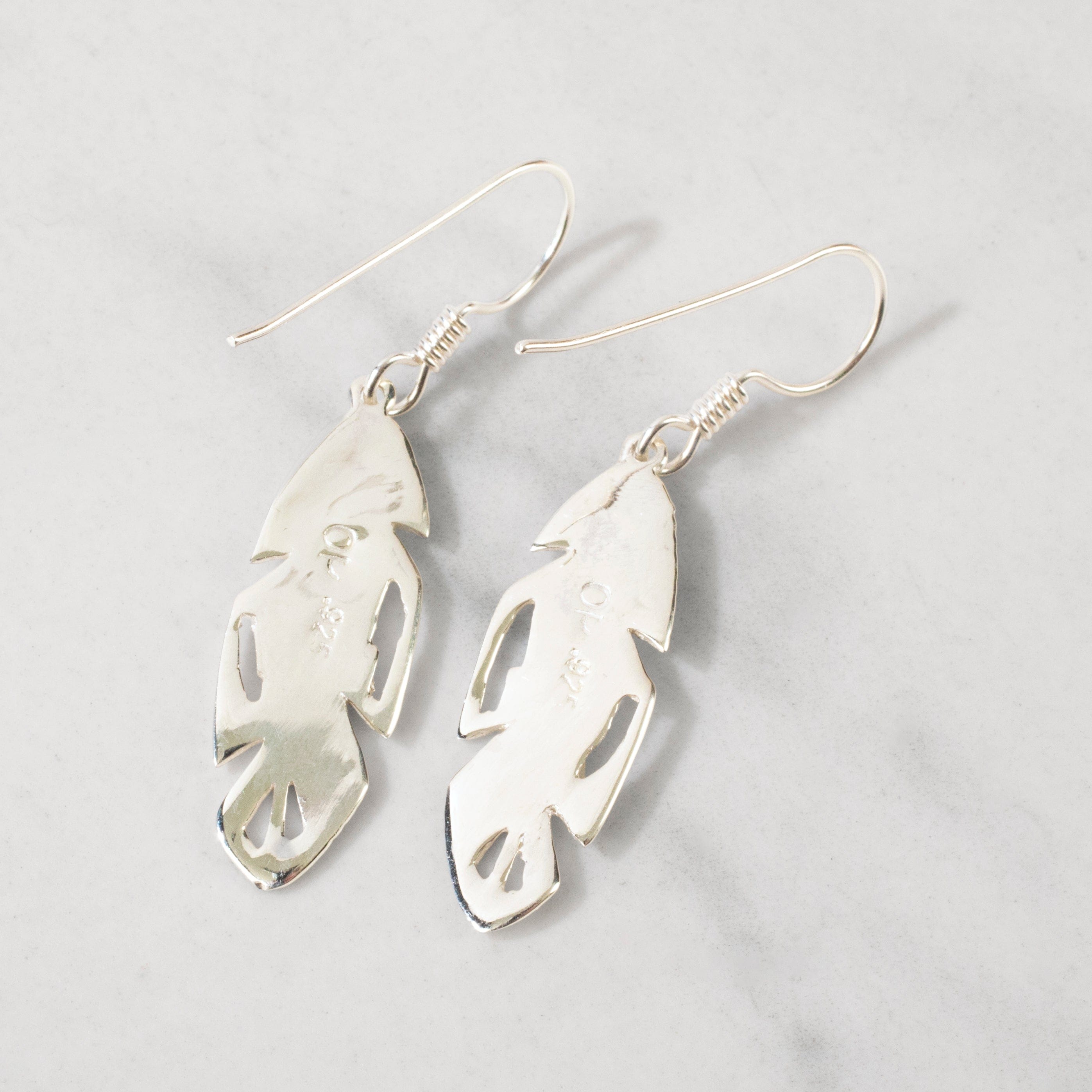 Kalifano Southwest Silver Jewelry White Buffalo Turquoise Feather 925 Sterling Silver USA Handmade Earring with French Hook NME.2113.WB