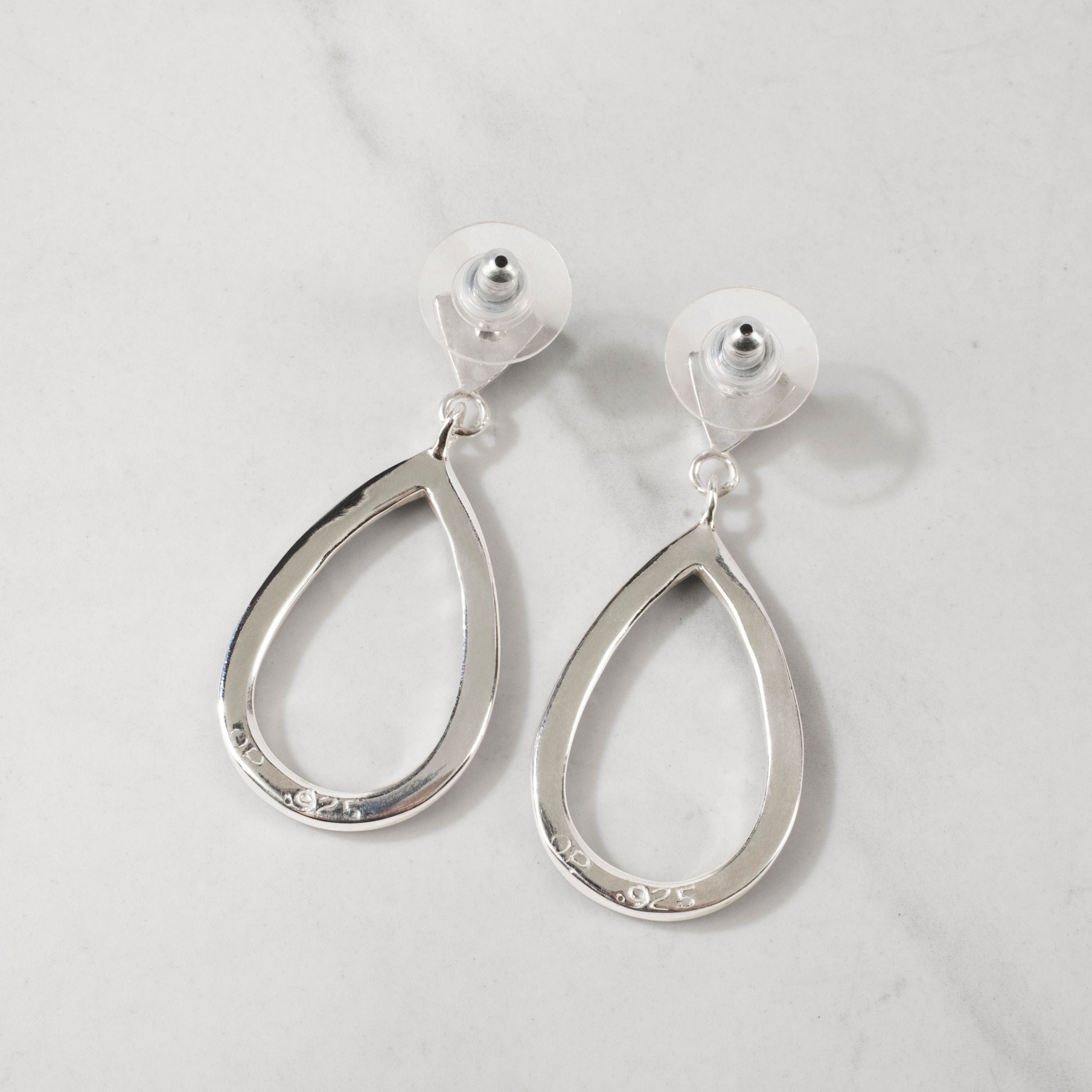 Kalifano Southwest Silver Jewelry White Buffalo Turquoise Hollow Teardrop 925 Sterling Silver USA Handmade Earrings with Stud Backing NME.2295.WB