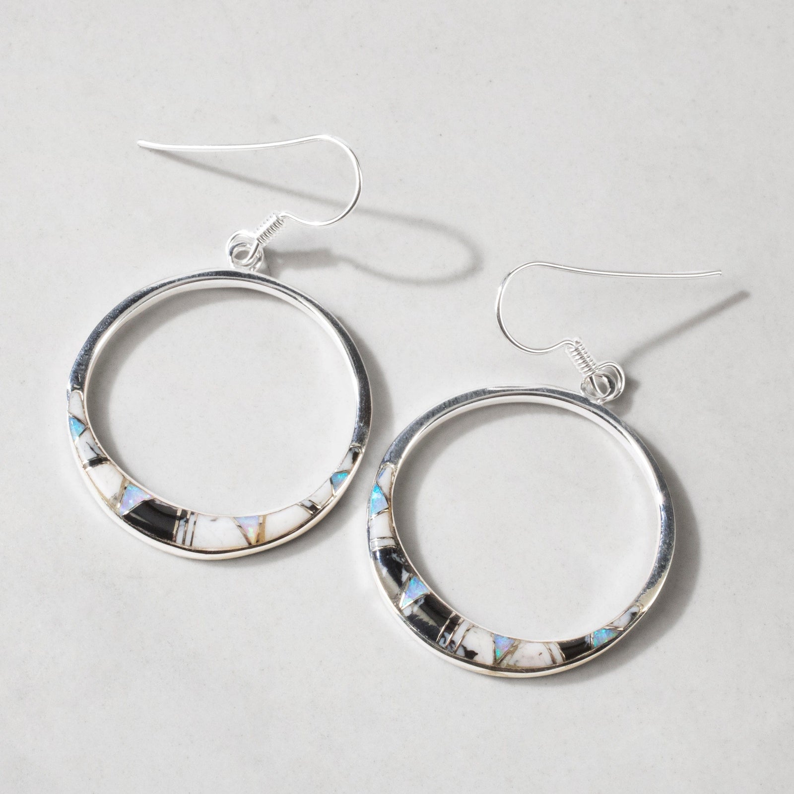 Kalifano Southwest Silver Jewelry White Buffalo Turquoise Hoop 925 Sterling Silver USA Handmade Earring with French Hook NME.2314.WB