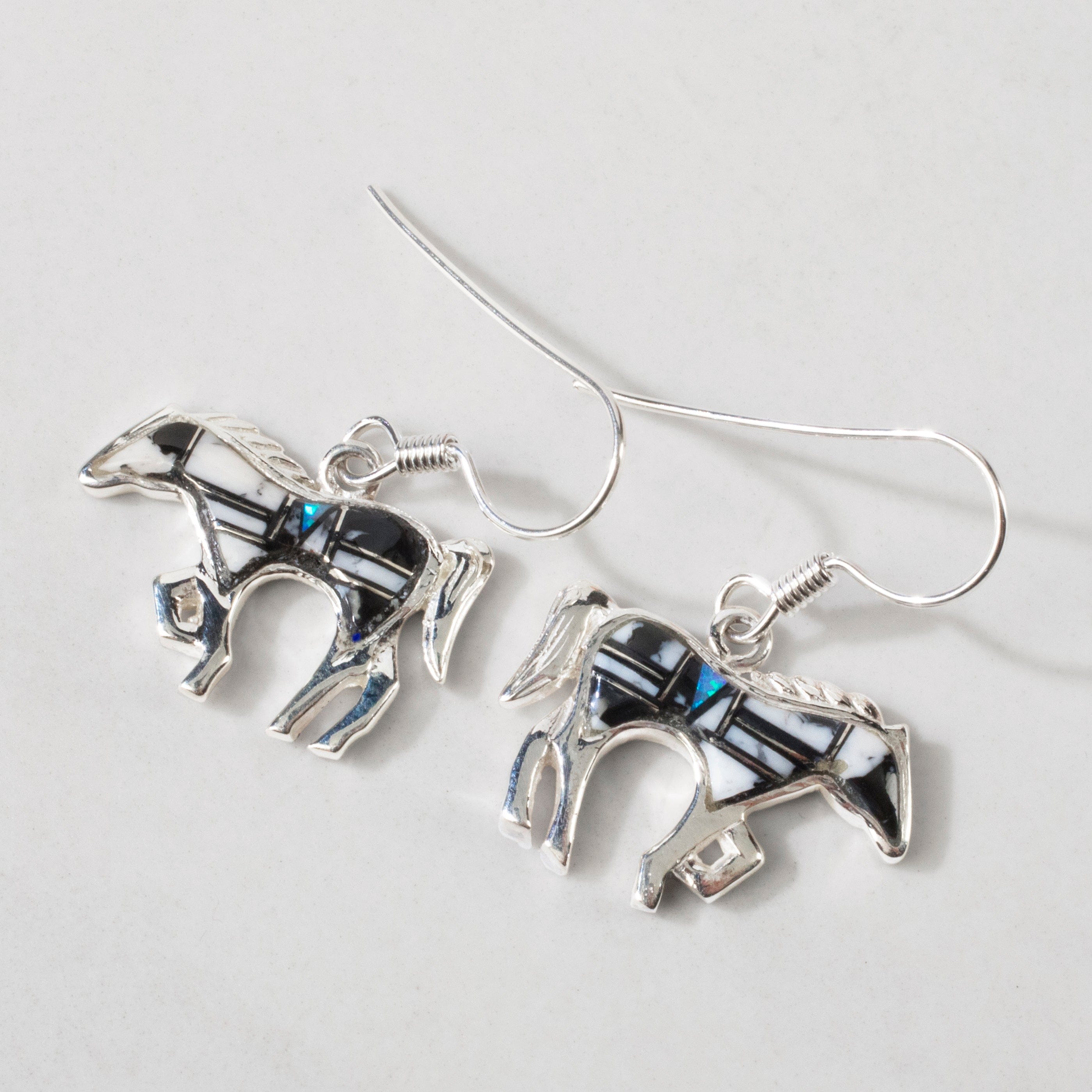 Kalifano Southwest Silver Jewelry White Buffalo Turquoise Horse USA Handmade 925 Sterling Silver Earrings with French Hook NME.1089.WB