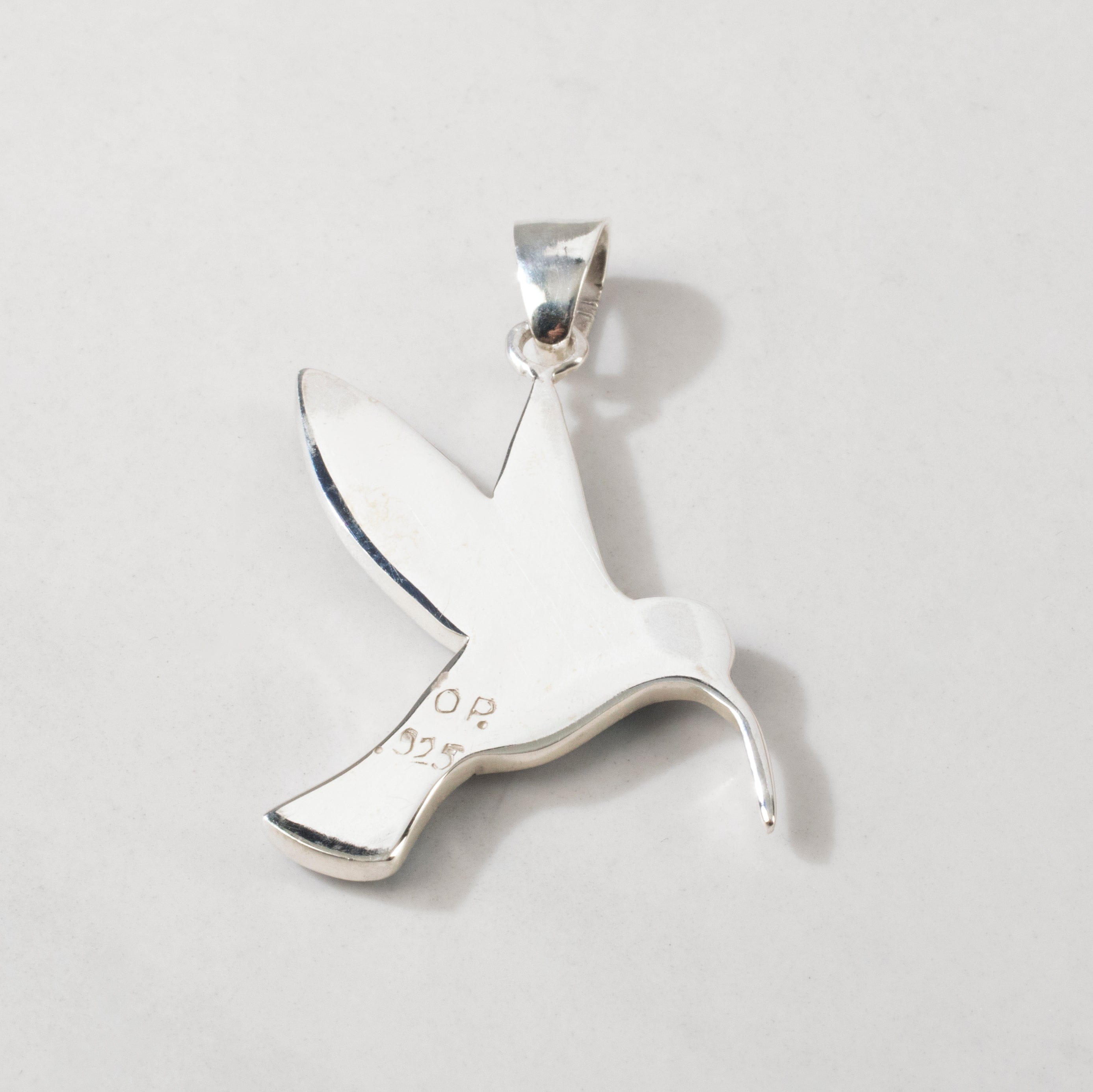 Kalifano Southwest Silver Jewelry White Buffalo Turquoise Hummingbird 925 Sterling Silver Pendant USA Handmade with Opal Accent NMN.2323.WB