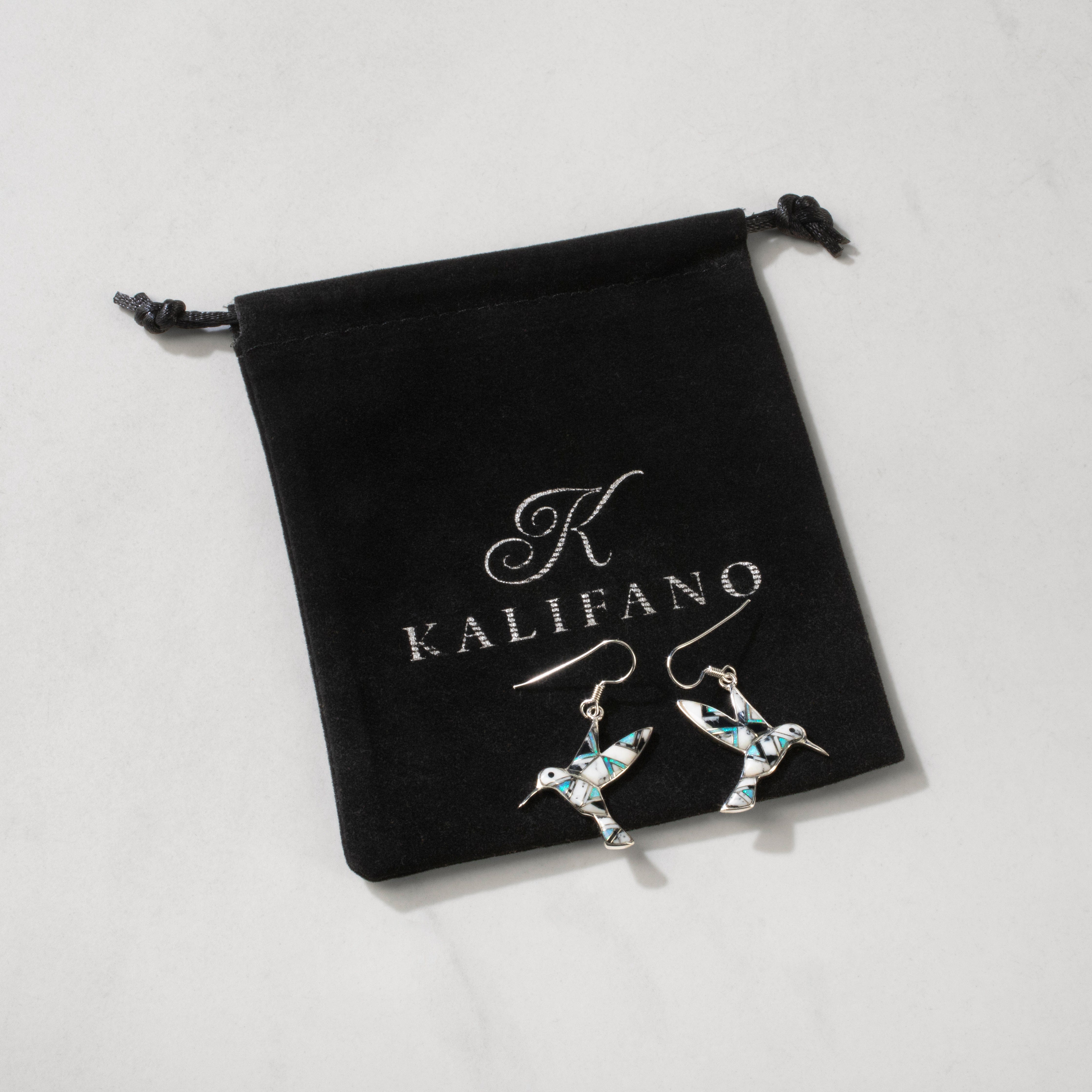 Kalifano Southwest Silver Jewelry White Buffalo Turquoise Hummingbird 925 Sterling Silver USA Handmade Earrings with French Hook NME.2323.WB