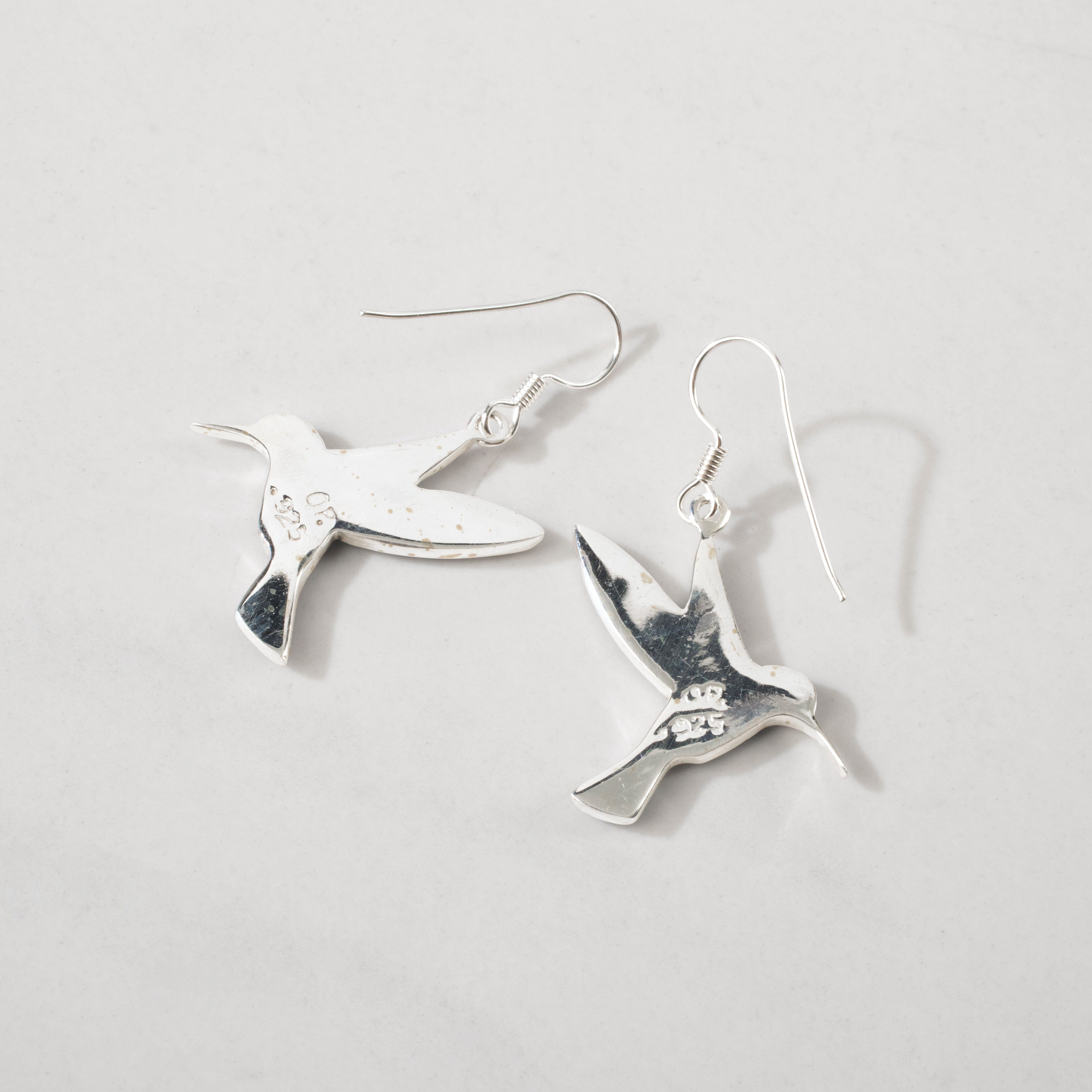 Kalifano Southwest Silver Jewelry White Buffalo Turquoise Hummingbird 925 Sterling Silver USA Handmade Earrings with French Hook NME.2323.WB