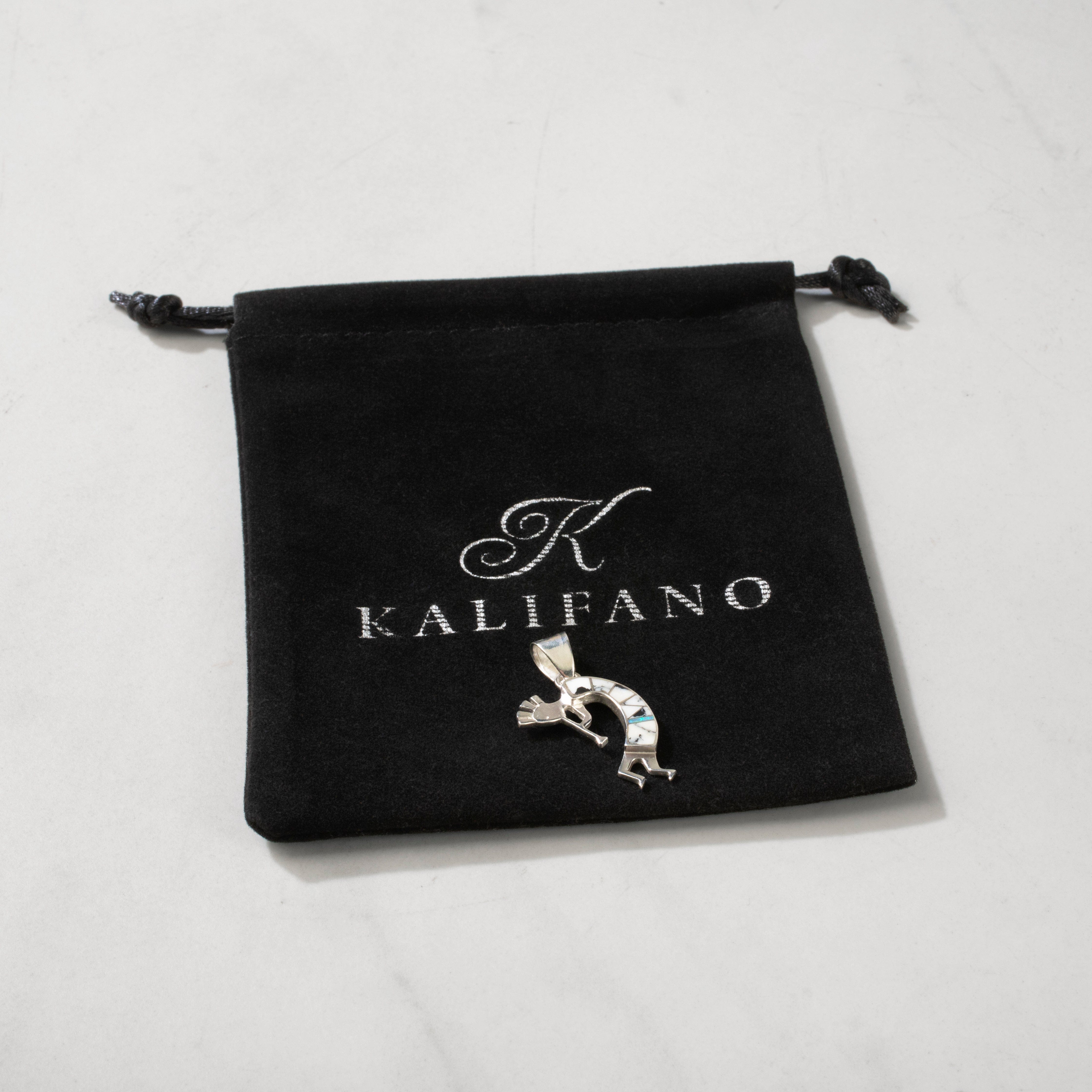 Kalifano Southwest Silver Jewelry White Buffalo Turquoise Kokopelli USA Handmade 925 Sterling Silver Pendant with Opal Accent NMN.0607.WB