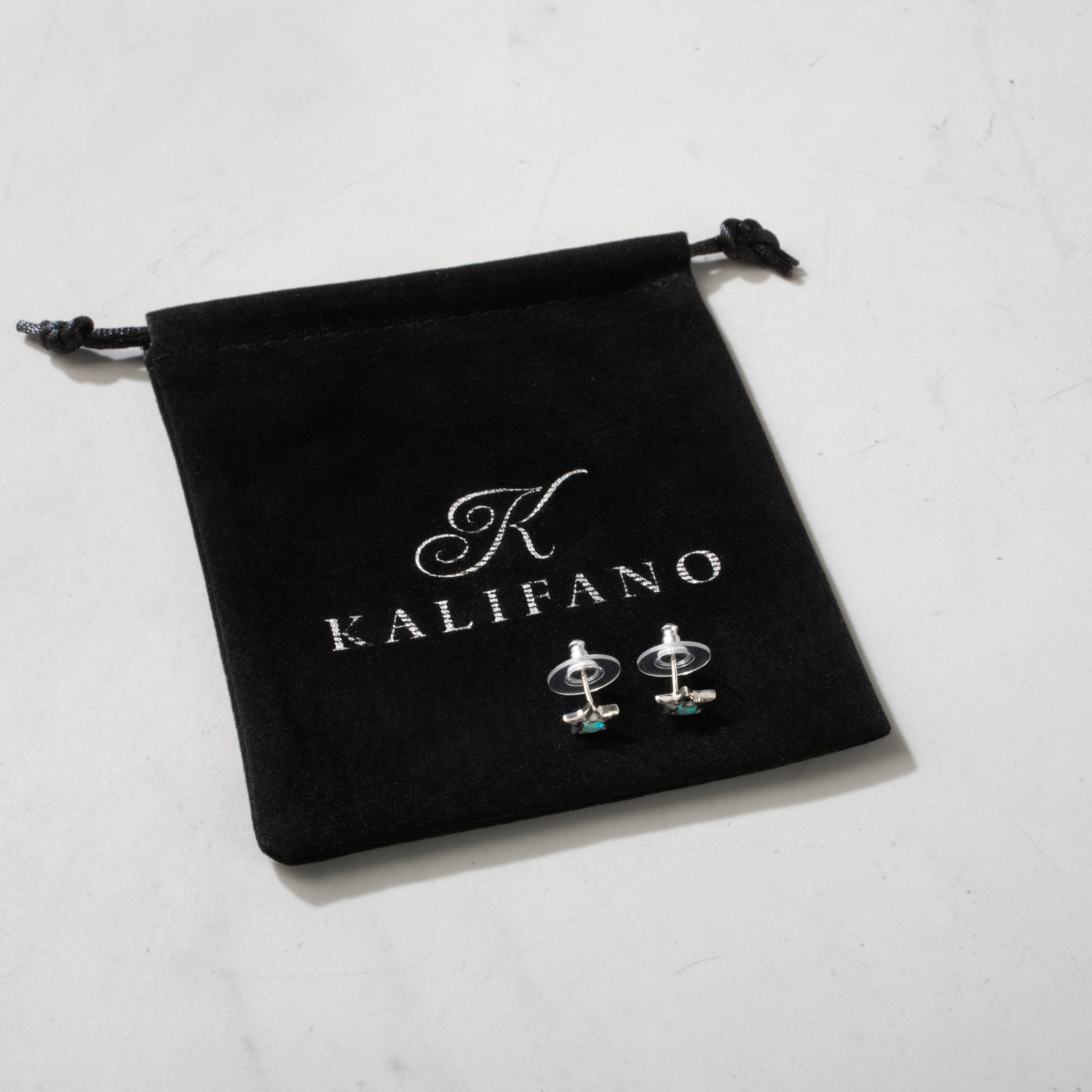 Kalifano Southwest Silver Jewelry White Buffalo Turquoise & Opal Star 925 Sterling Silver USA Handmade Earrings with Stud Backing NME.2243.WB