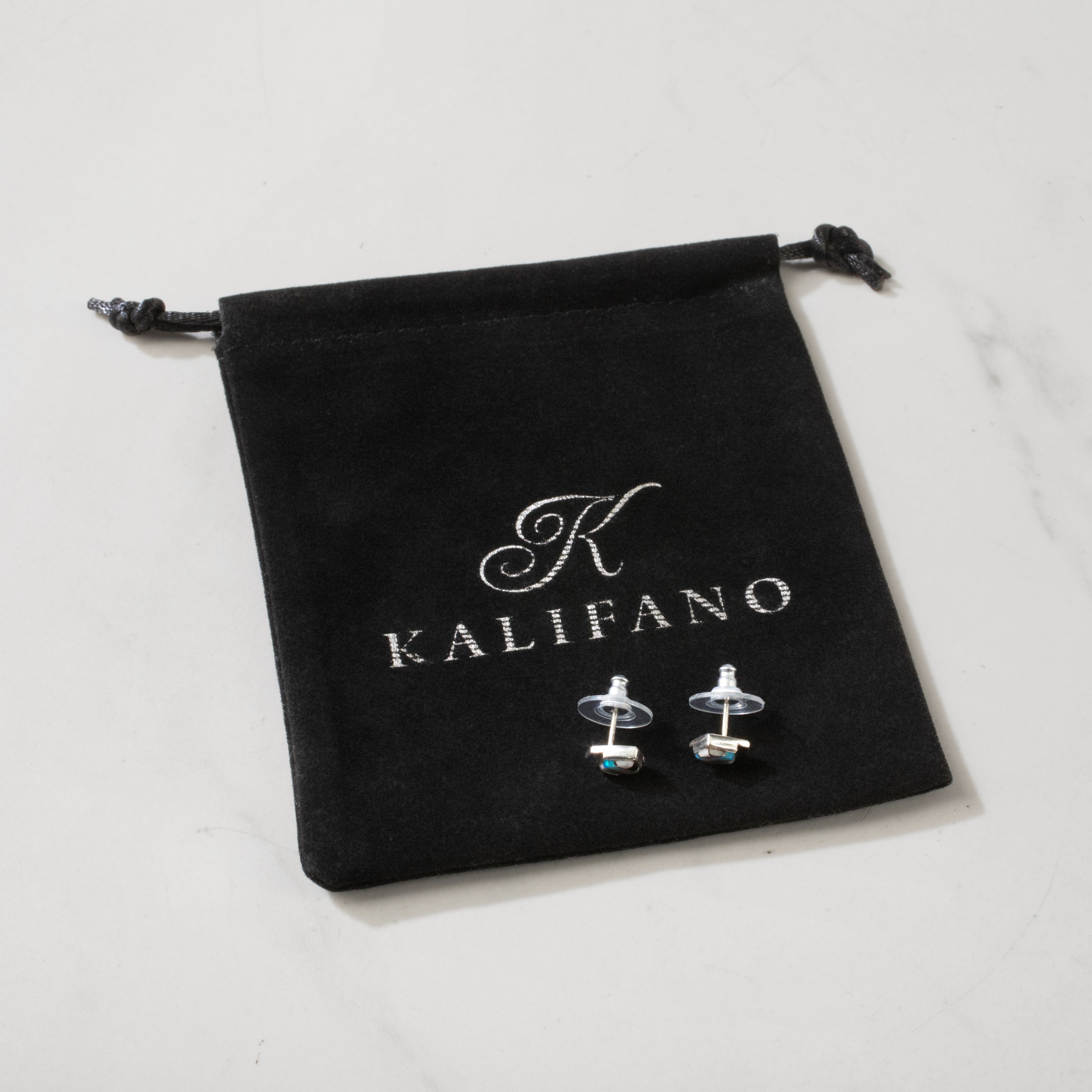 Kalifano Southwest Silver Jewelry White Buffalo Turquoise Pentagon 925 Sterling Silver USA Handmade Earring with Stud Backing NME.0371.WB