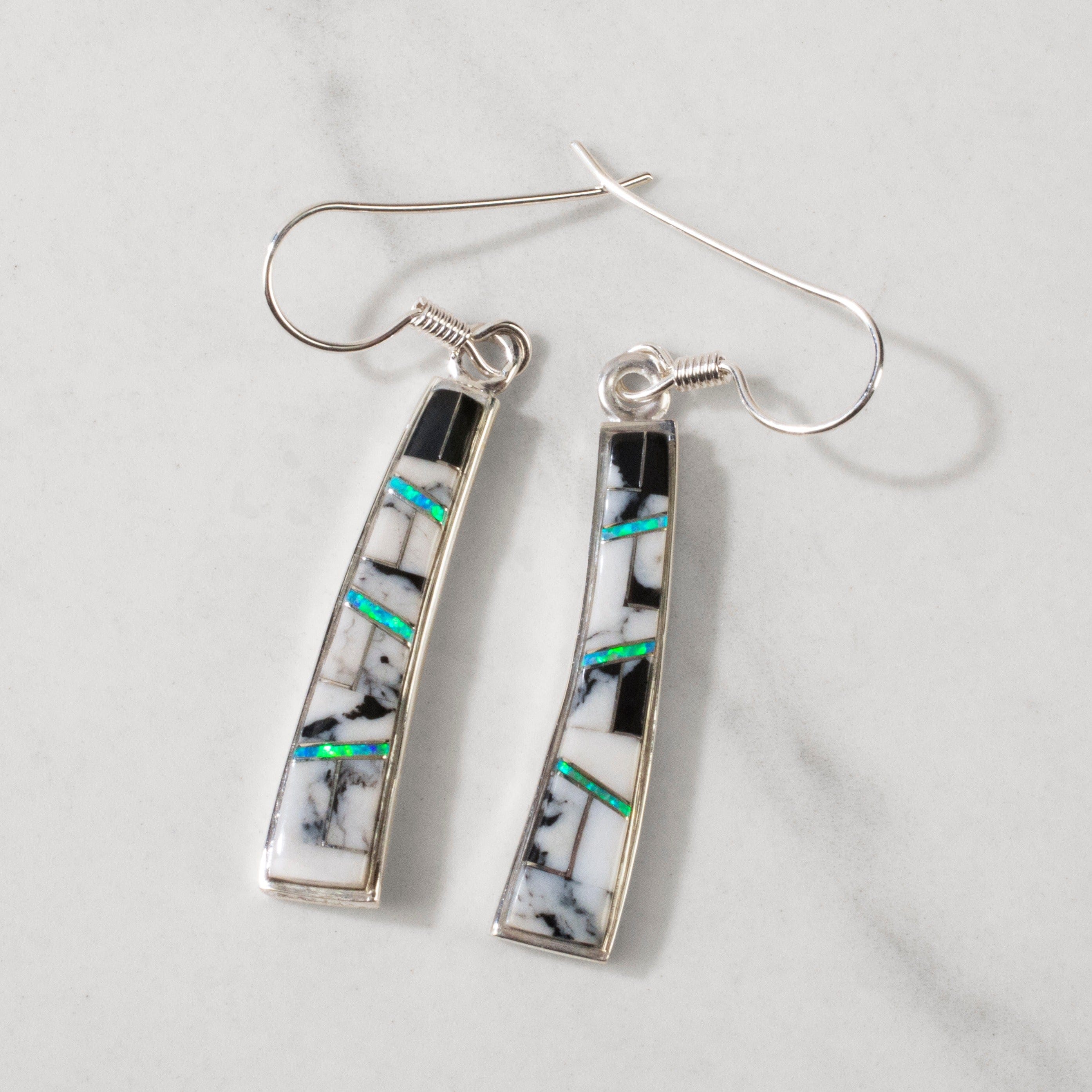 Kalifano Southwest Silver Jewelry White Buffalo Turquoise Rectangular 925 Sterling Silver USA Handmade Earring with French Hook NME.0810.WB
