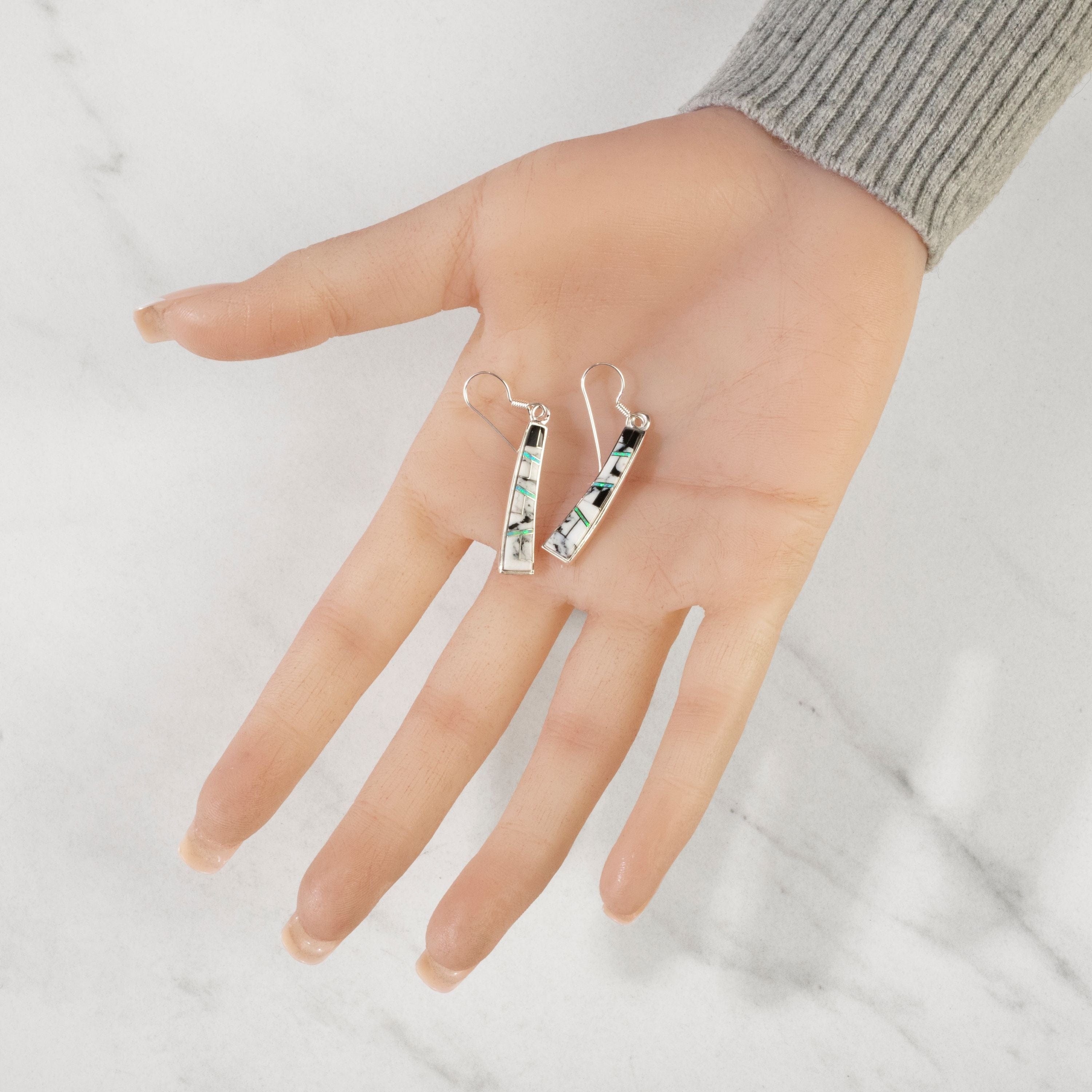 Kalifano Southwest Silver Jewelry White Buffalo Turquoise Rectangular 925 Sterling Silver USA Handmade Earring with French Hook NME.0810.WB