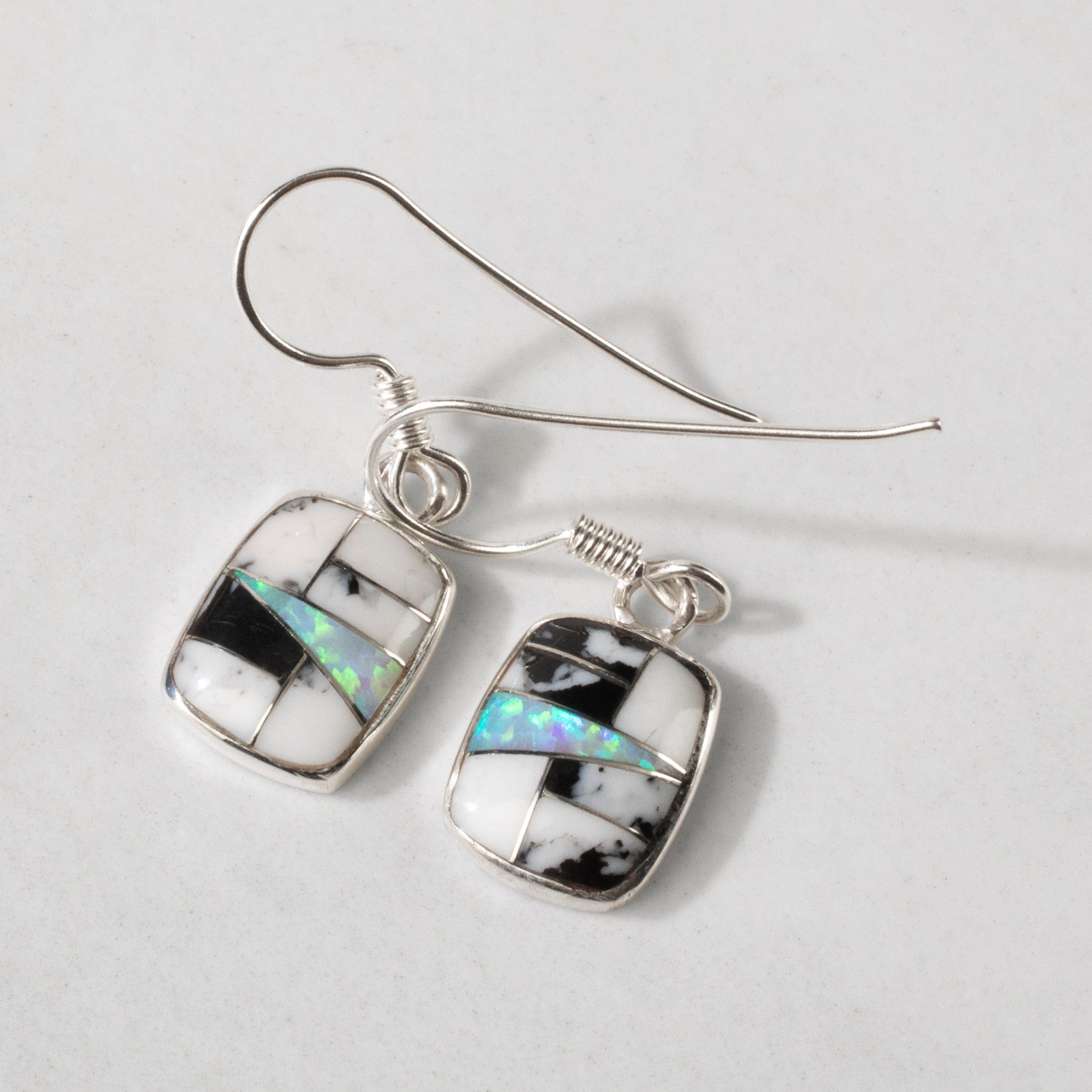 Kalifano Southwest Silver Jewelry White Buffalo Turquoise Rectangular 925 Sterling Silver USA Handmade Earrings with French Hook NME.2074.WB