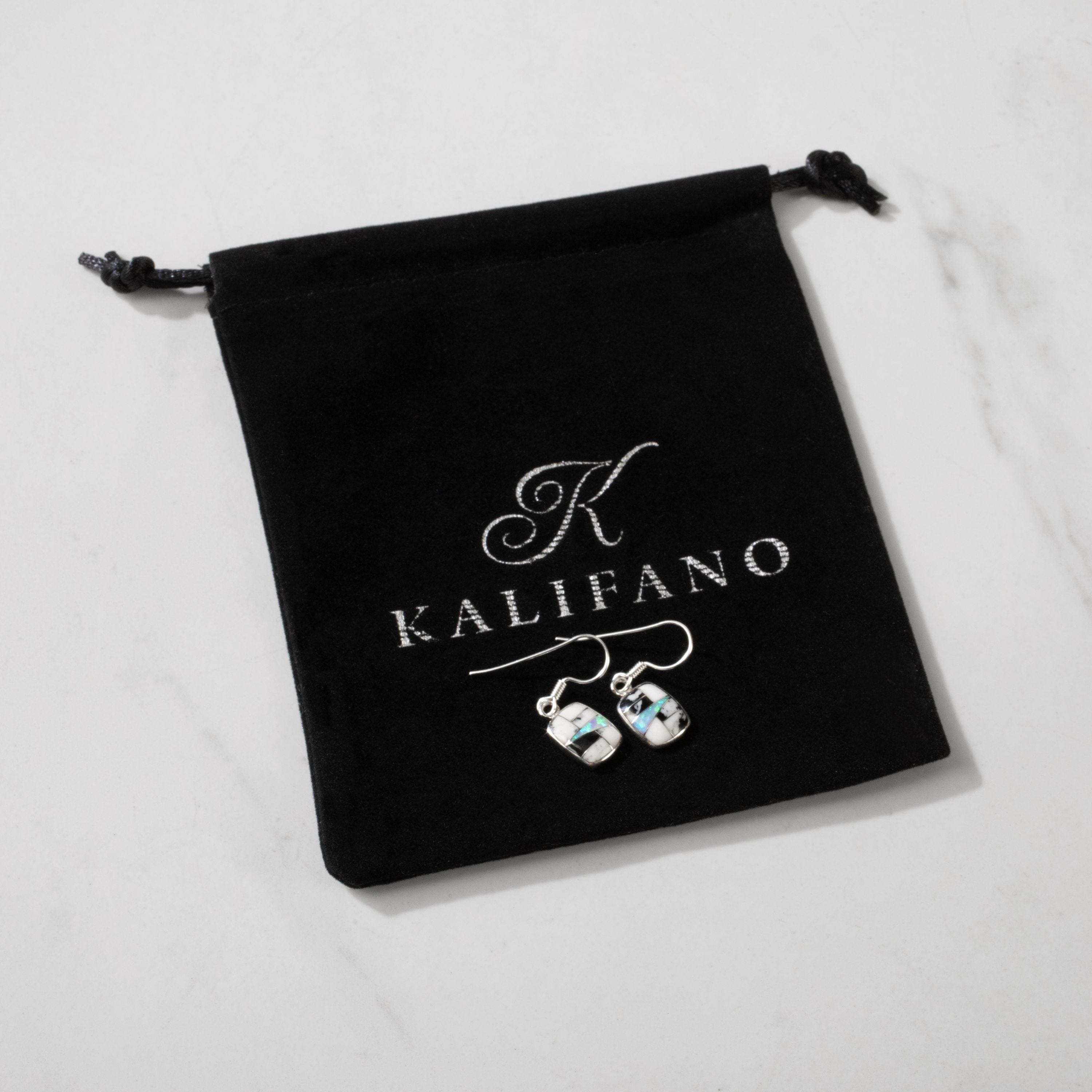 Kalifano Southwest Silver Jewelry White Buffalo Turquoise Rectangular 925 Sterling Silver USA Handmade Earrings with French Hook NME.2074.WB